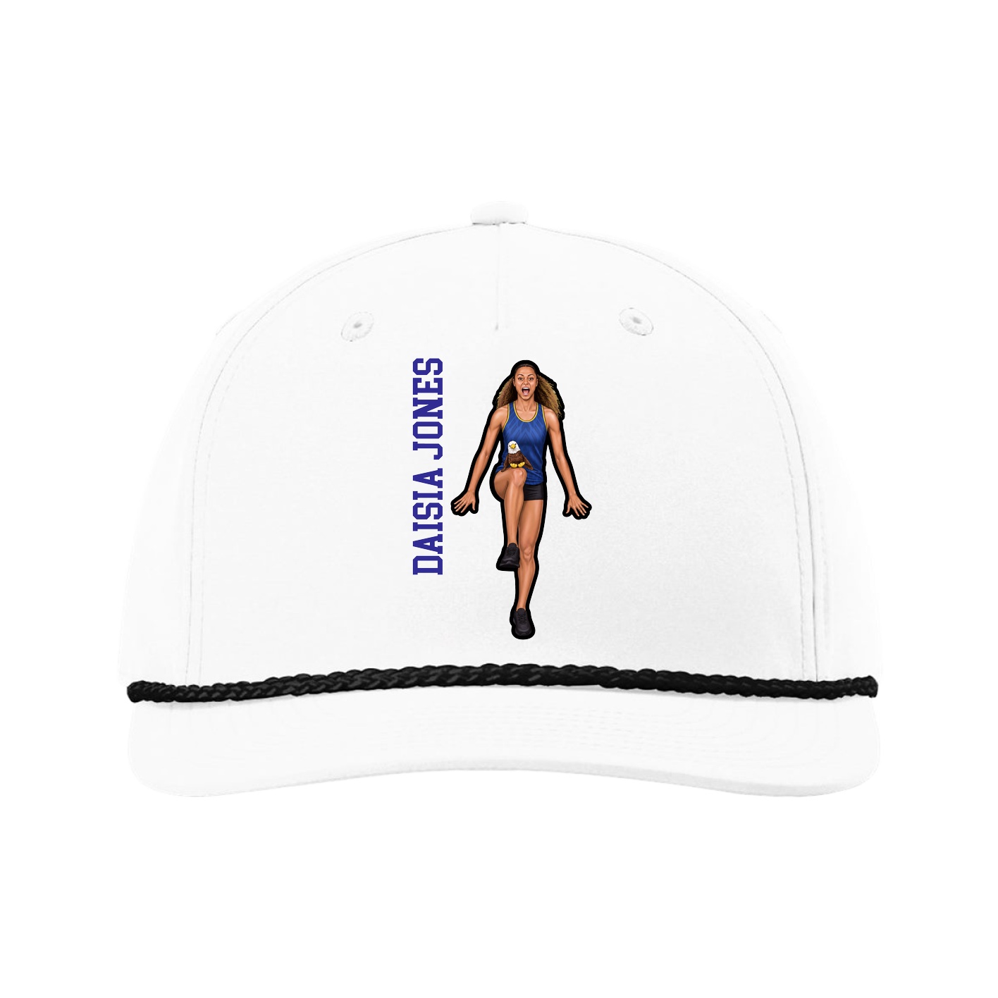 Five-Panel Classic Rope Cap — Name Vertical in White