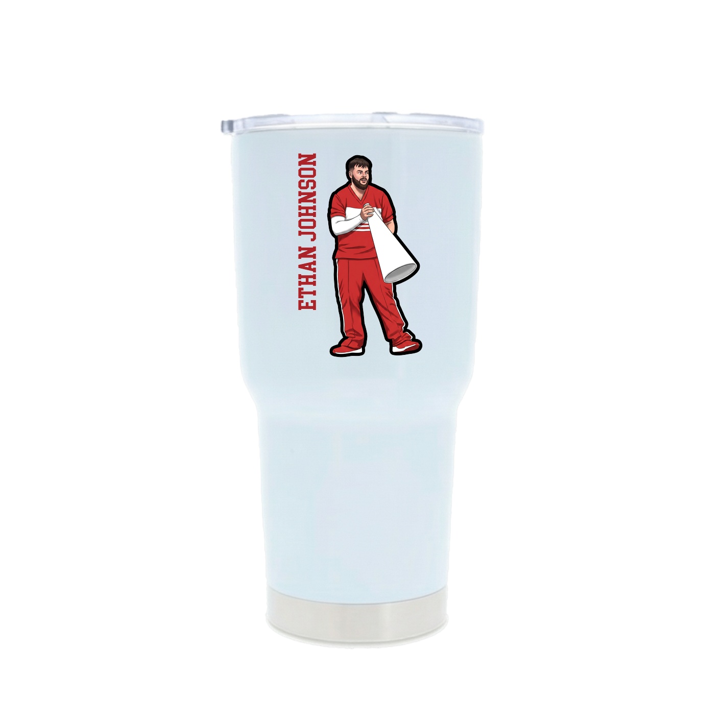 30oz Stainless Steel Tumbler — Name Vertical in White