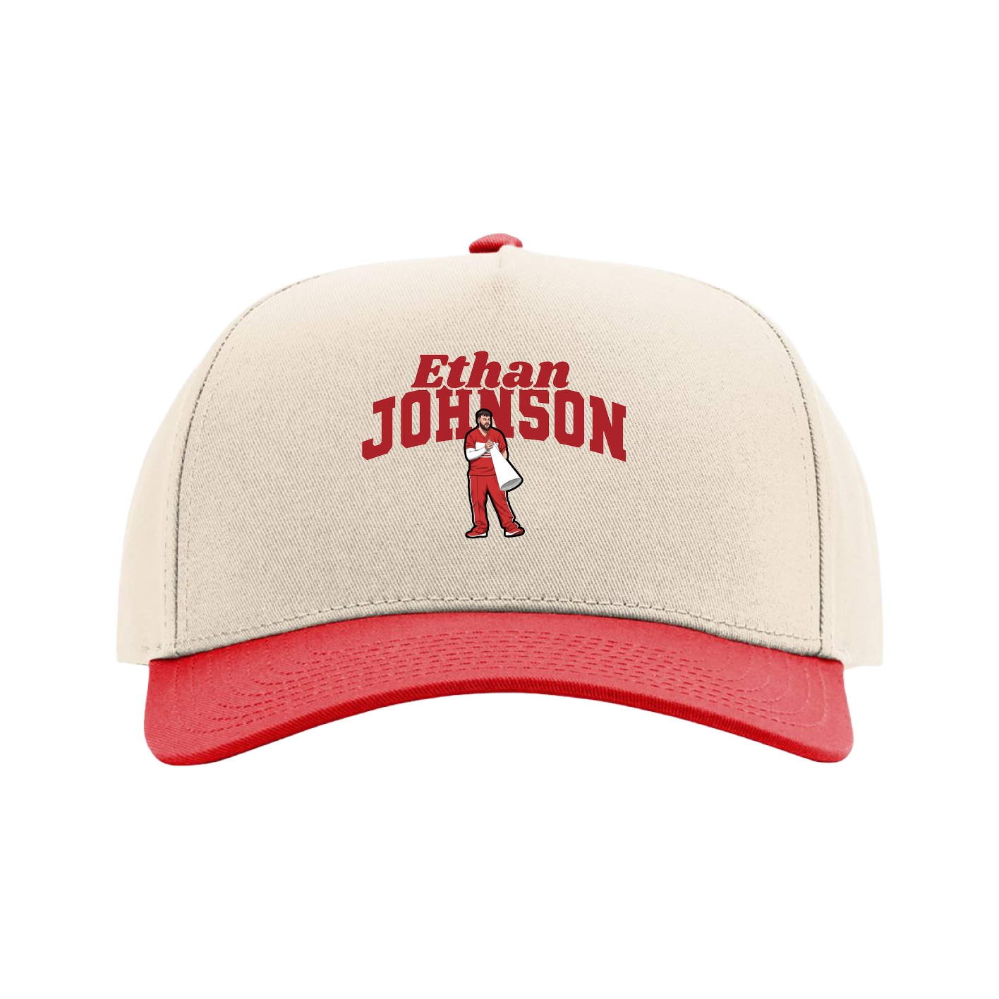 Full Fabric Five-Panel Champ Cap — Signature Arch in Cream/Red