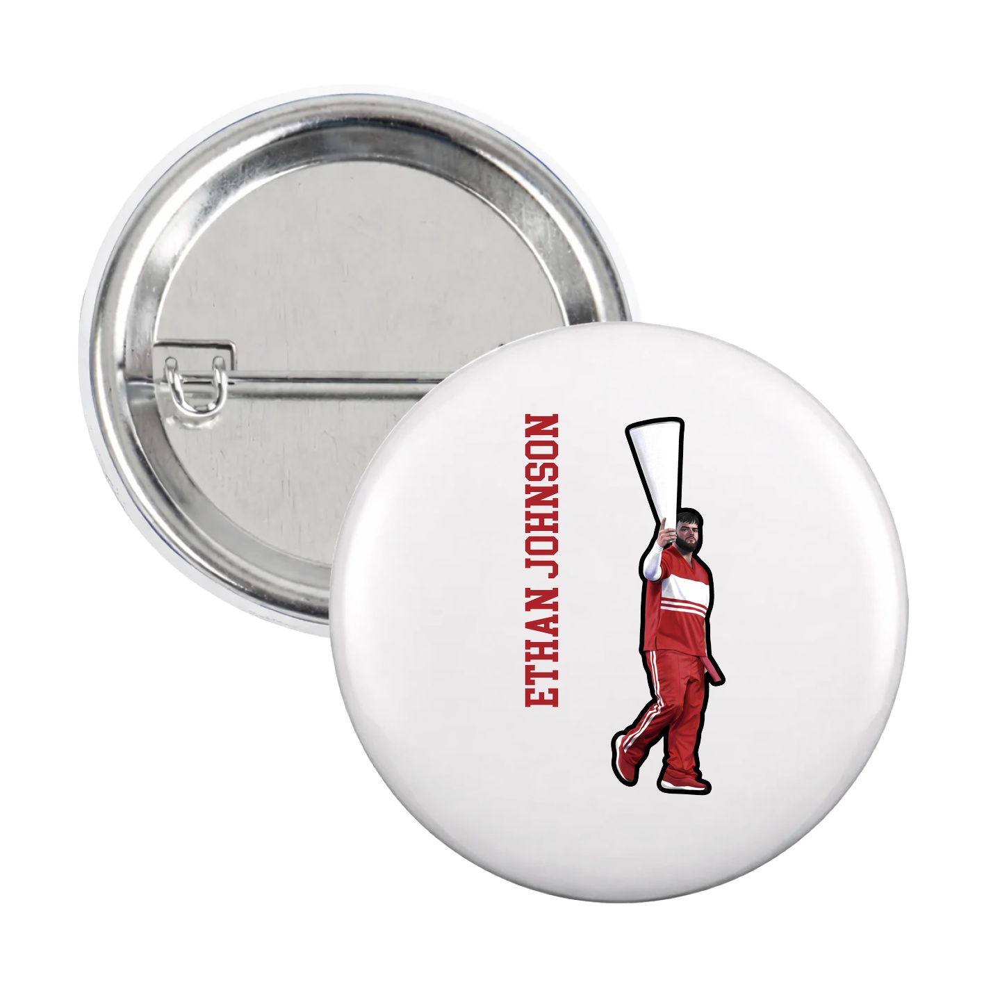 Game Day Button — Name Vertical in White