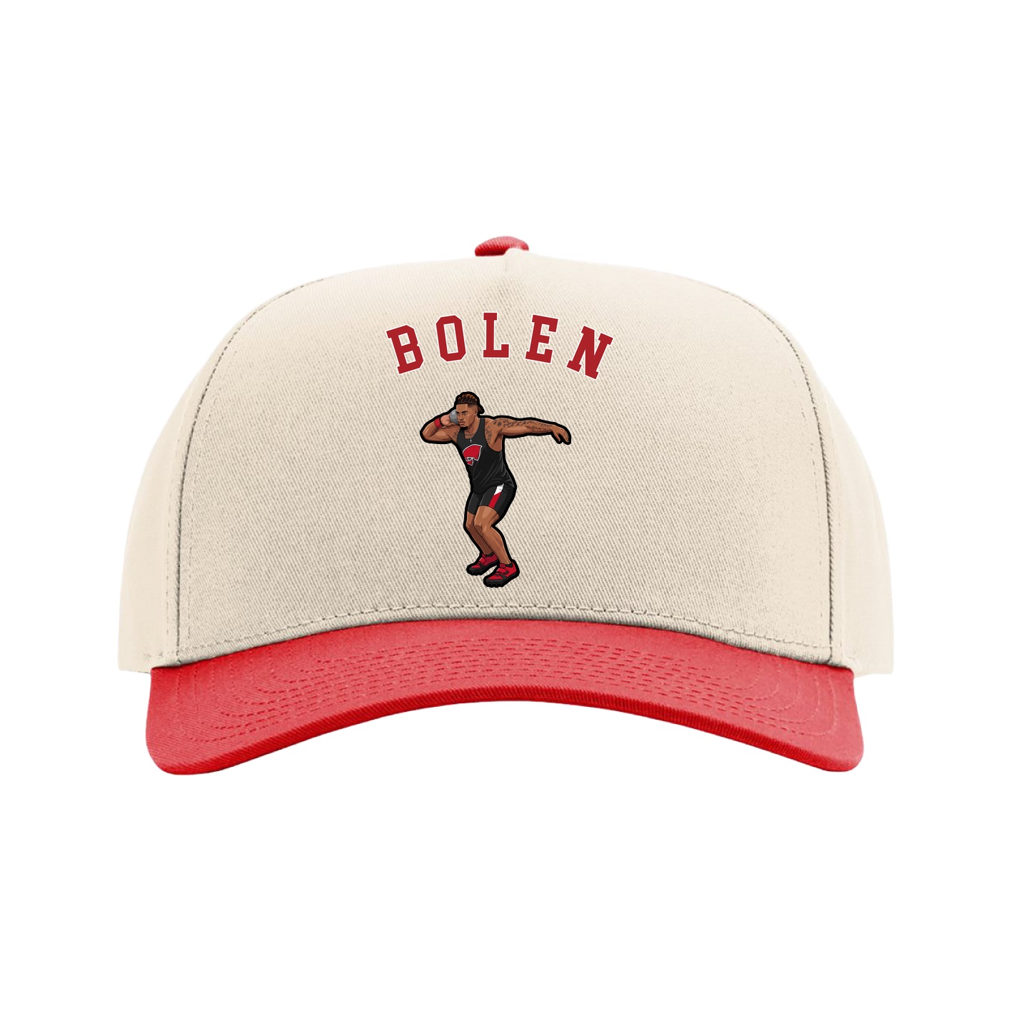 Full Fabric Five-Panel Champ Cap — Shirsey Arch in Cream/Red