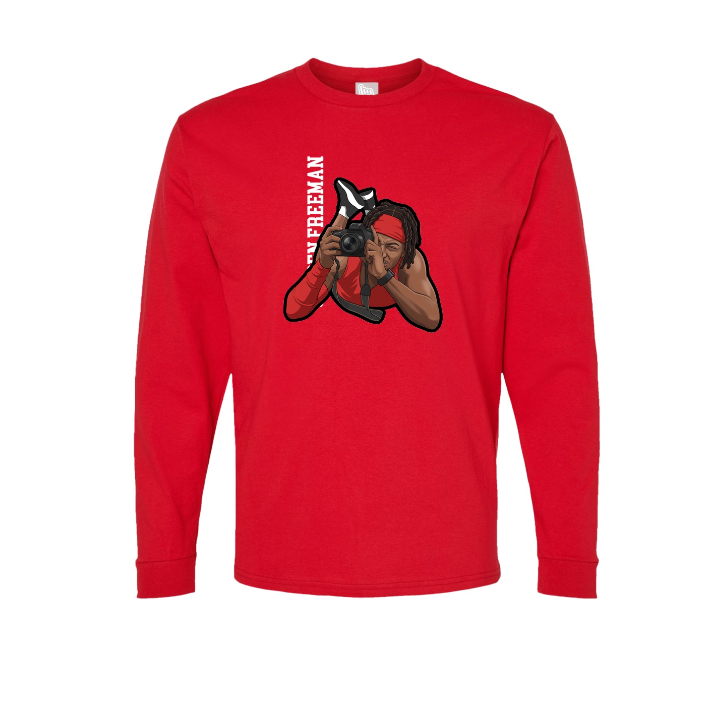Long Sleeve Tee — Name Vertical in Red