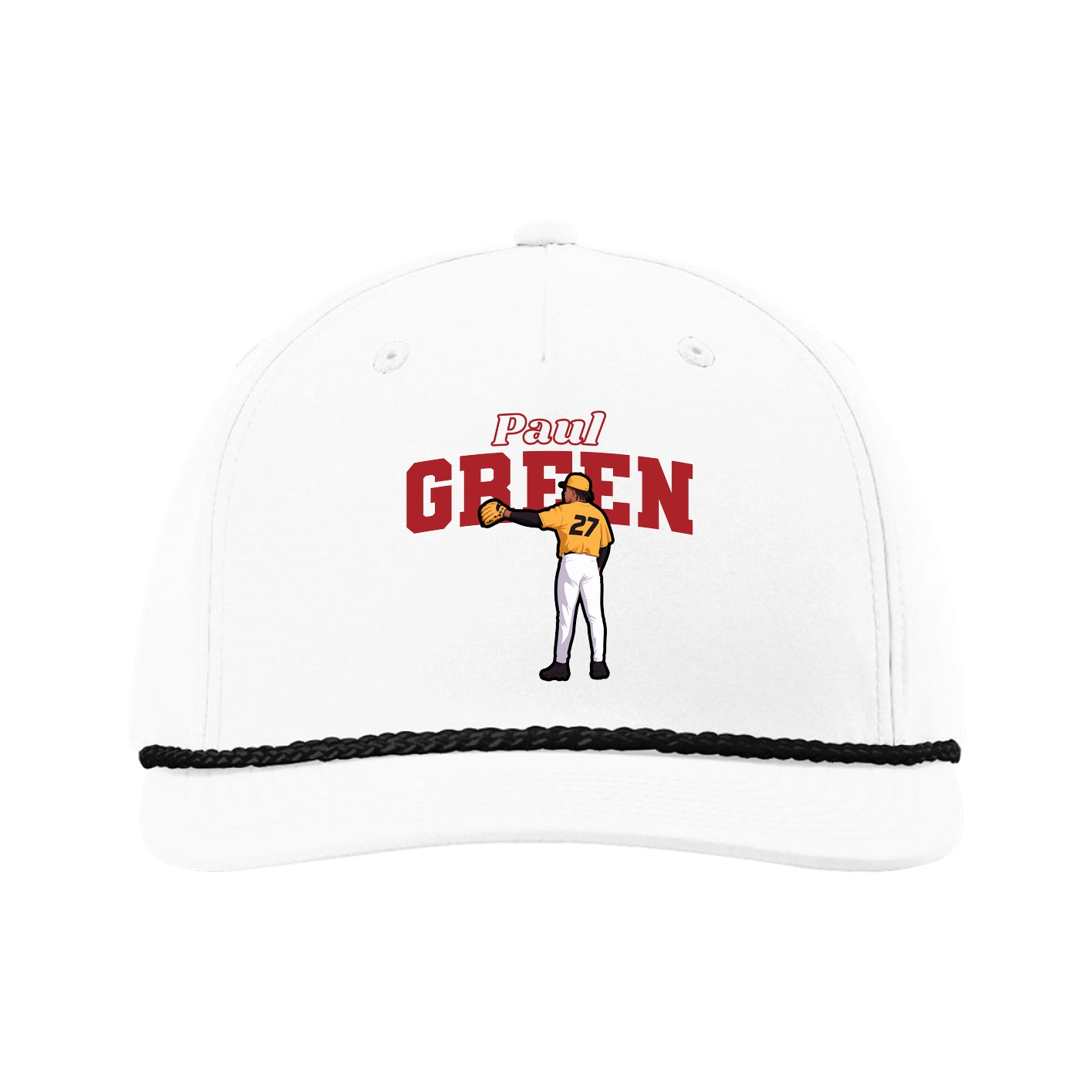 Five-Panel Classic Rope Cap — Name Arch in White