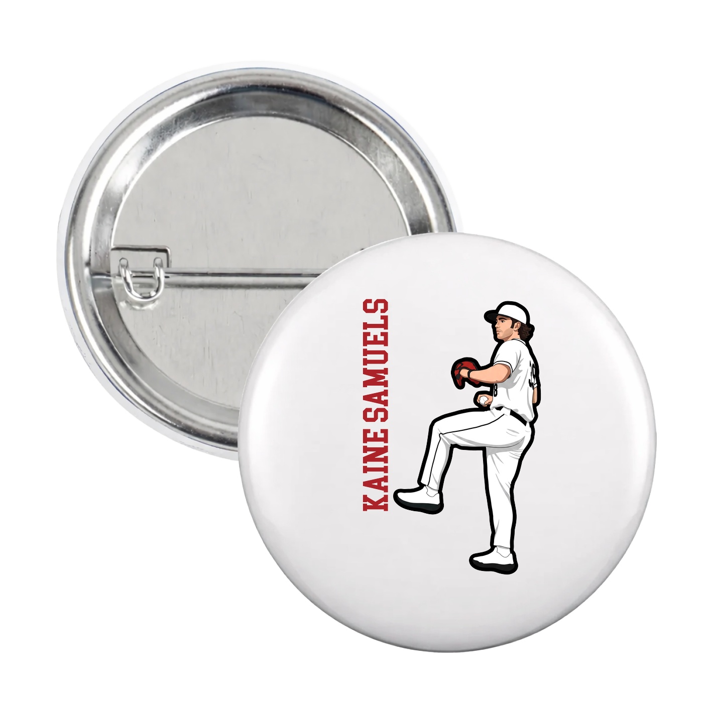 Game Day Button — Name Vertical in White
