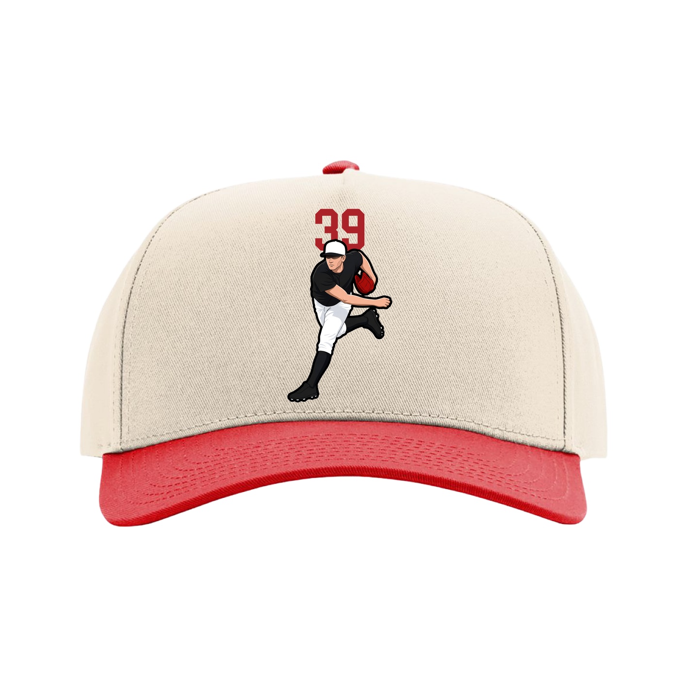 Full Fabric Five-Panel Champ Cap — Number Top in Cream/Red