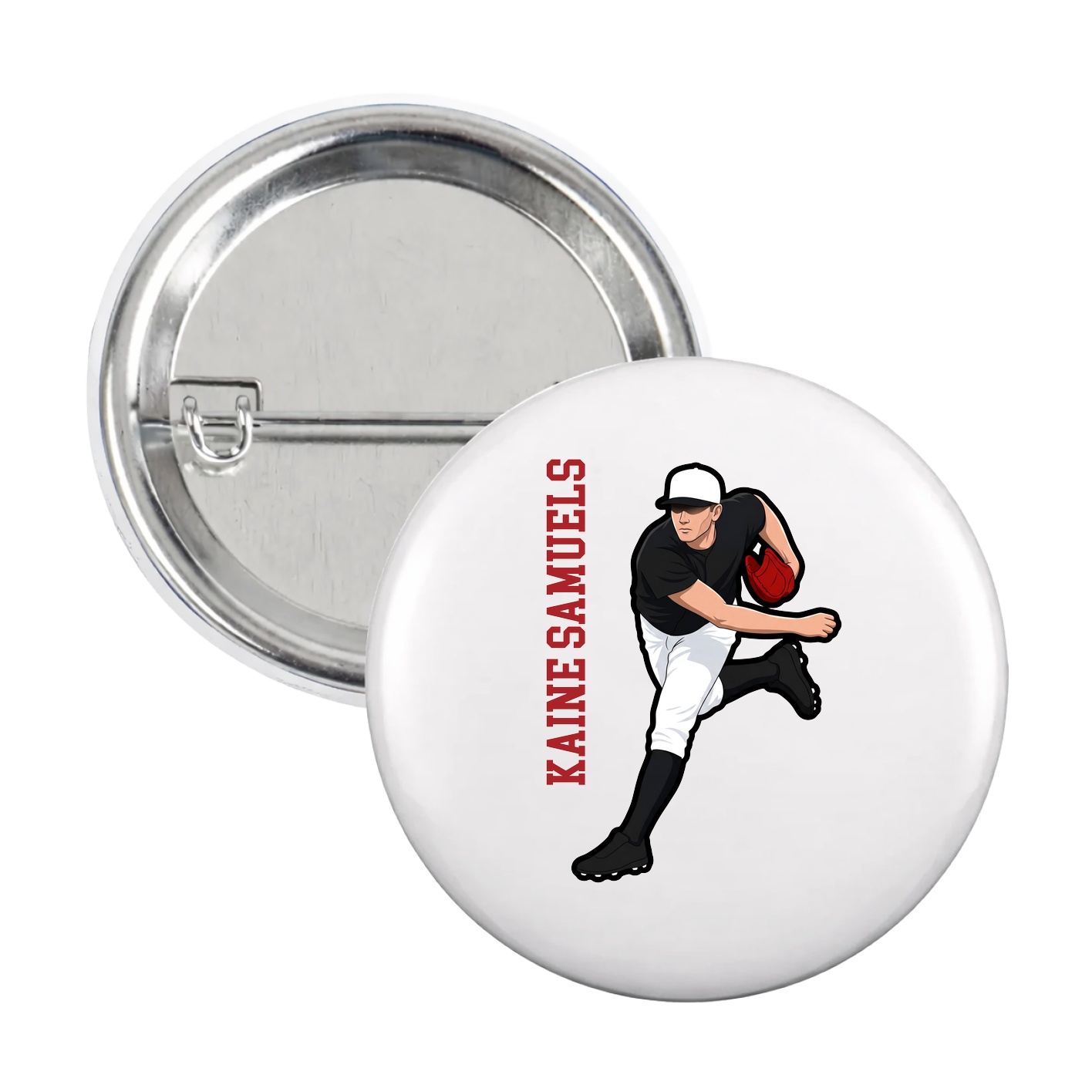 Game Day Button — Name Vertical in White