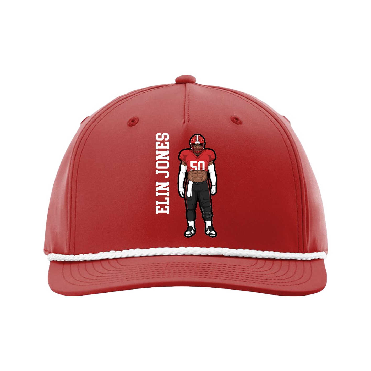 Five-Panel Classic Rope Cap — Name Vertical in Red