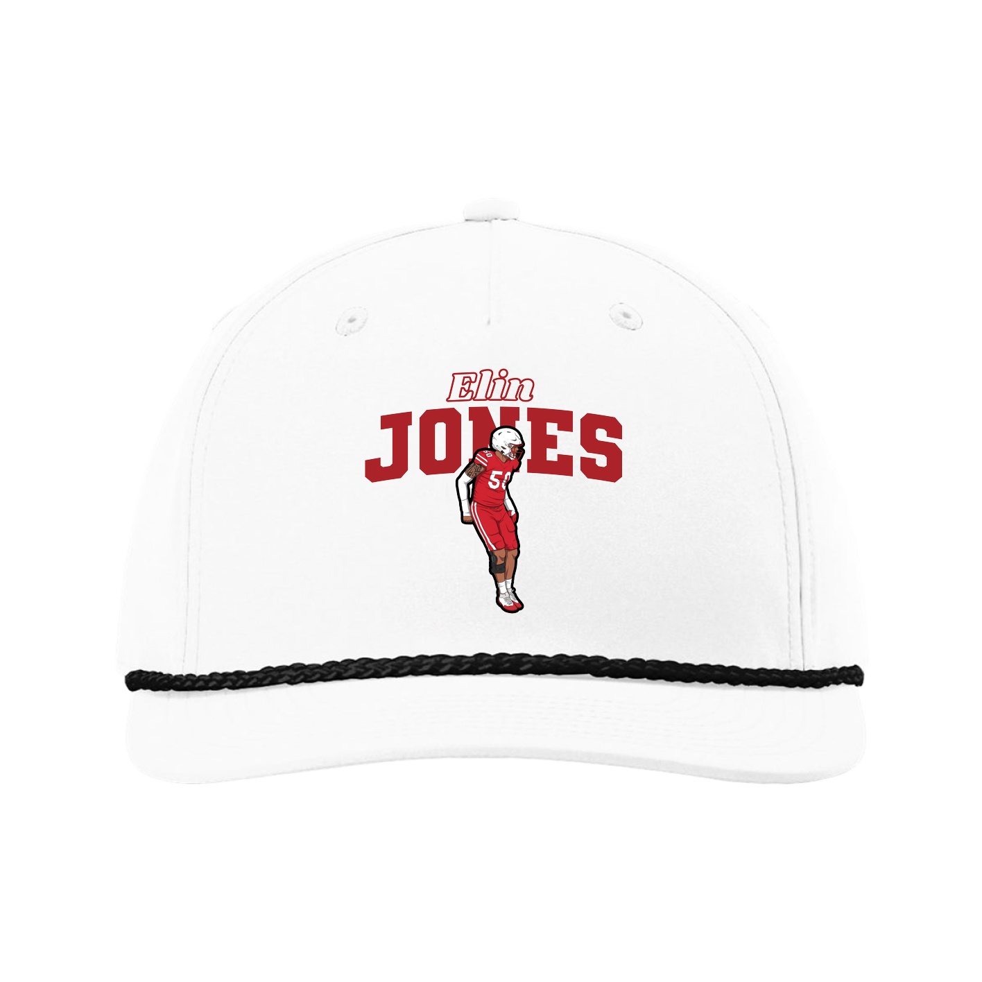 Five-Panel Classic Rope Cap — Name Arch in White