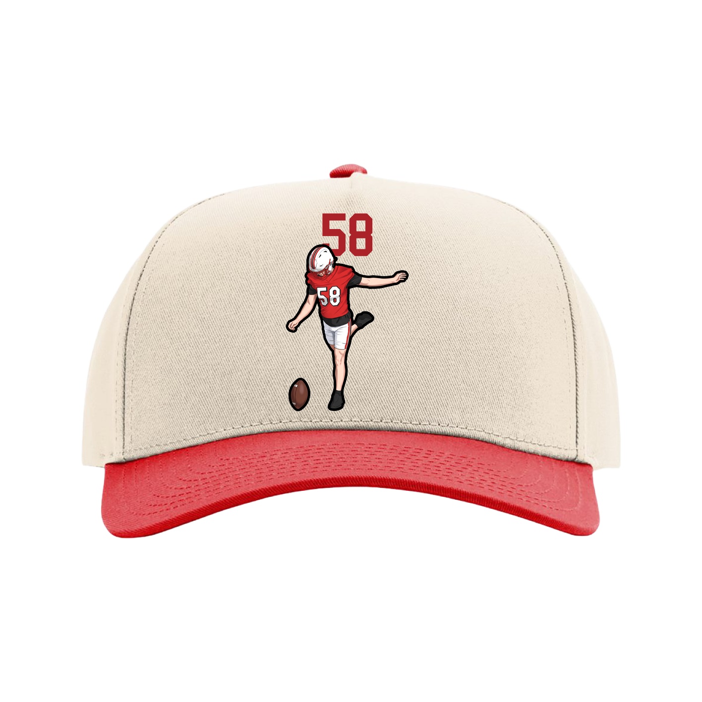 Full Fabric Five-Panel Champ Cap — Number Top in Cream/Red