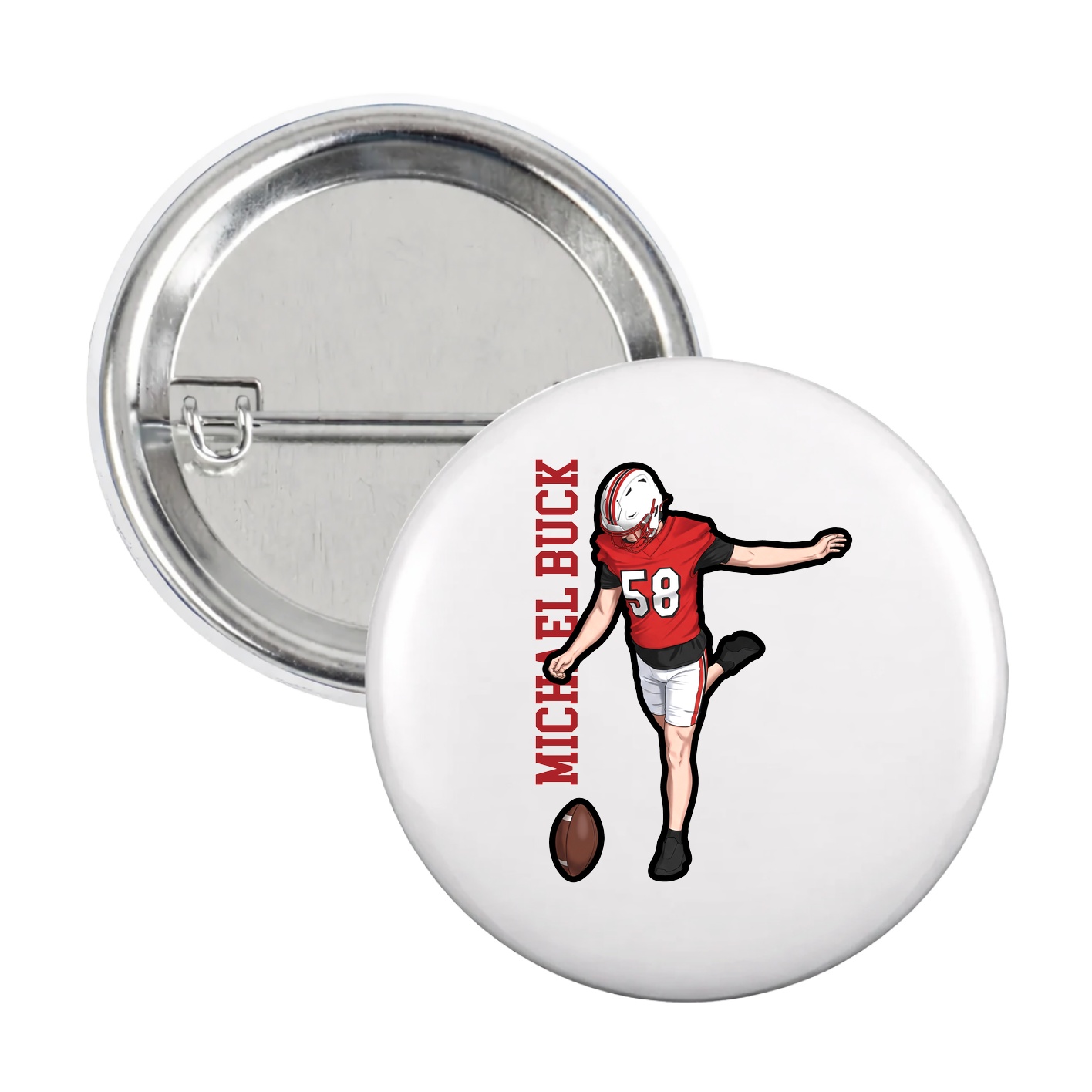 Game Day Button — Name Vertical in White