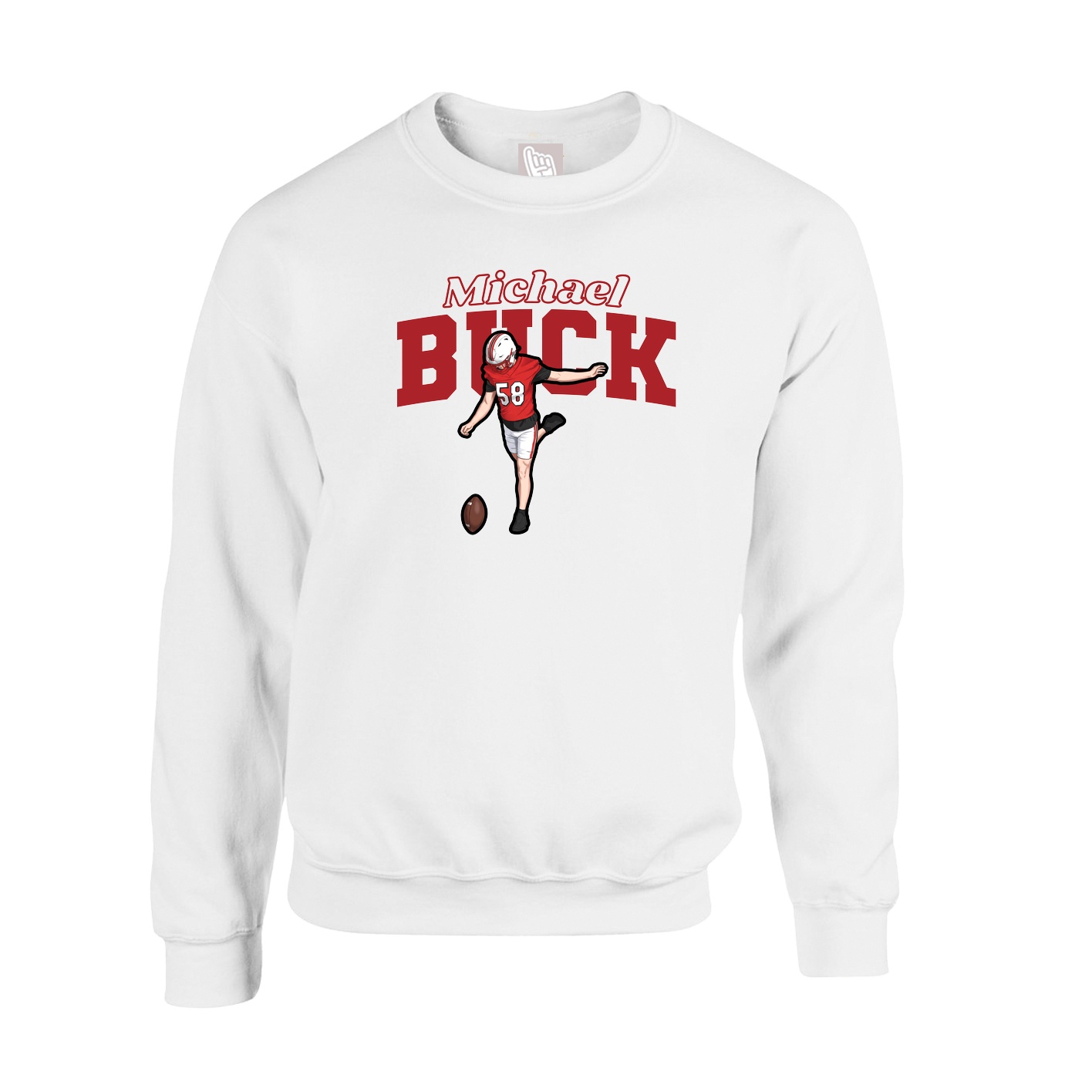 Fleece Crew — Name Arch in White