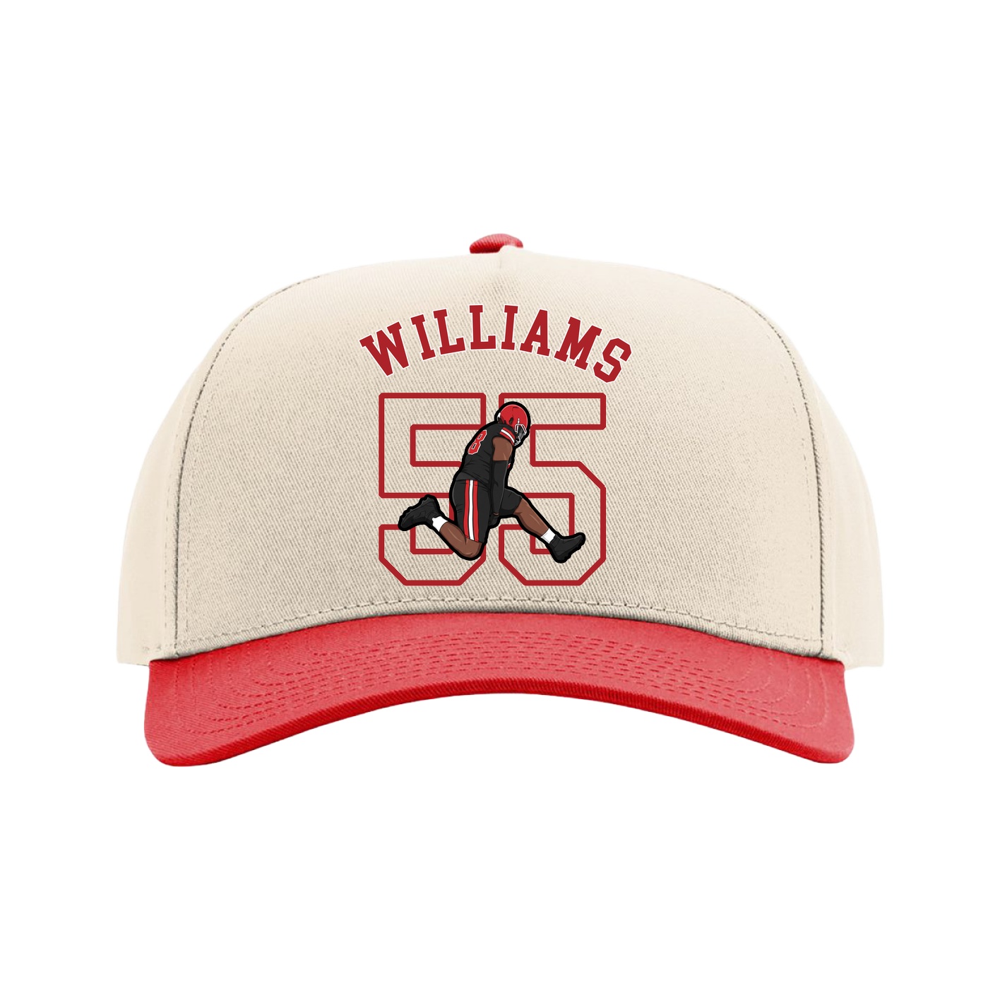 Full Fabric Five-Panel Champ Cap — Shirsey Arch in Cream/Red