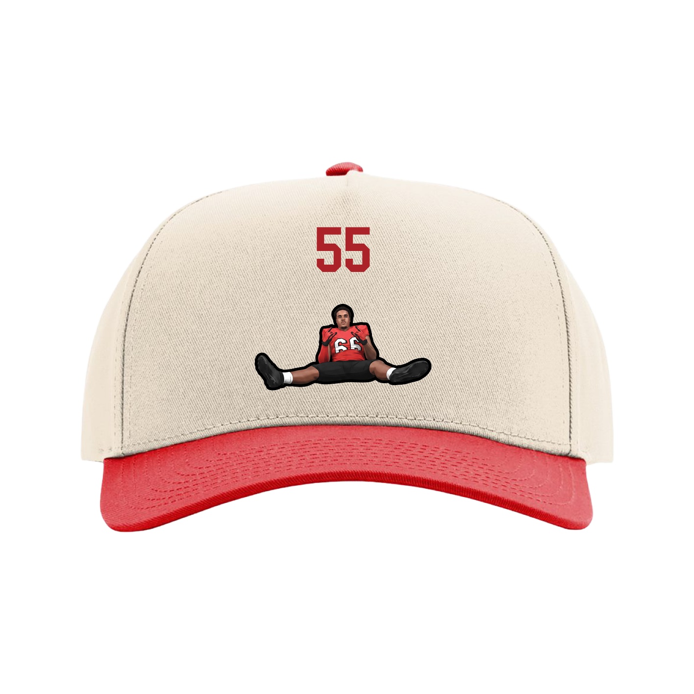 Full Fabric Five-Panel Champ Cap — Number Top in Cream/Red