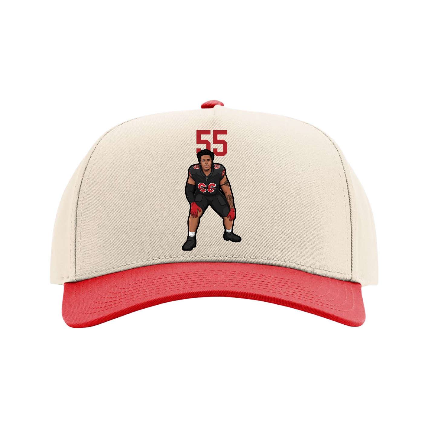 Full Fabric Five-Panel Champ Cap — Number Top in Cream/Red
