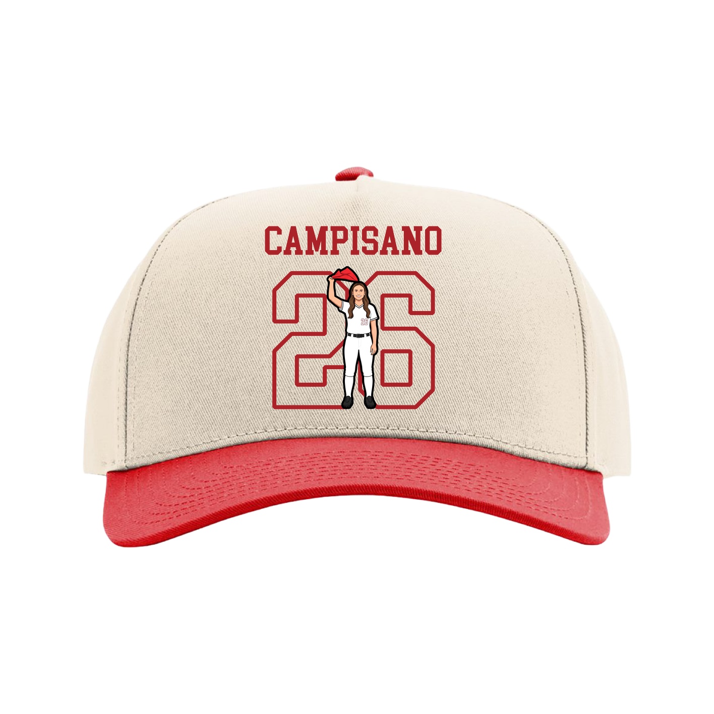 Full Fabric Five-Panel Champ Cap — Shirsey in Cream/Red
