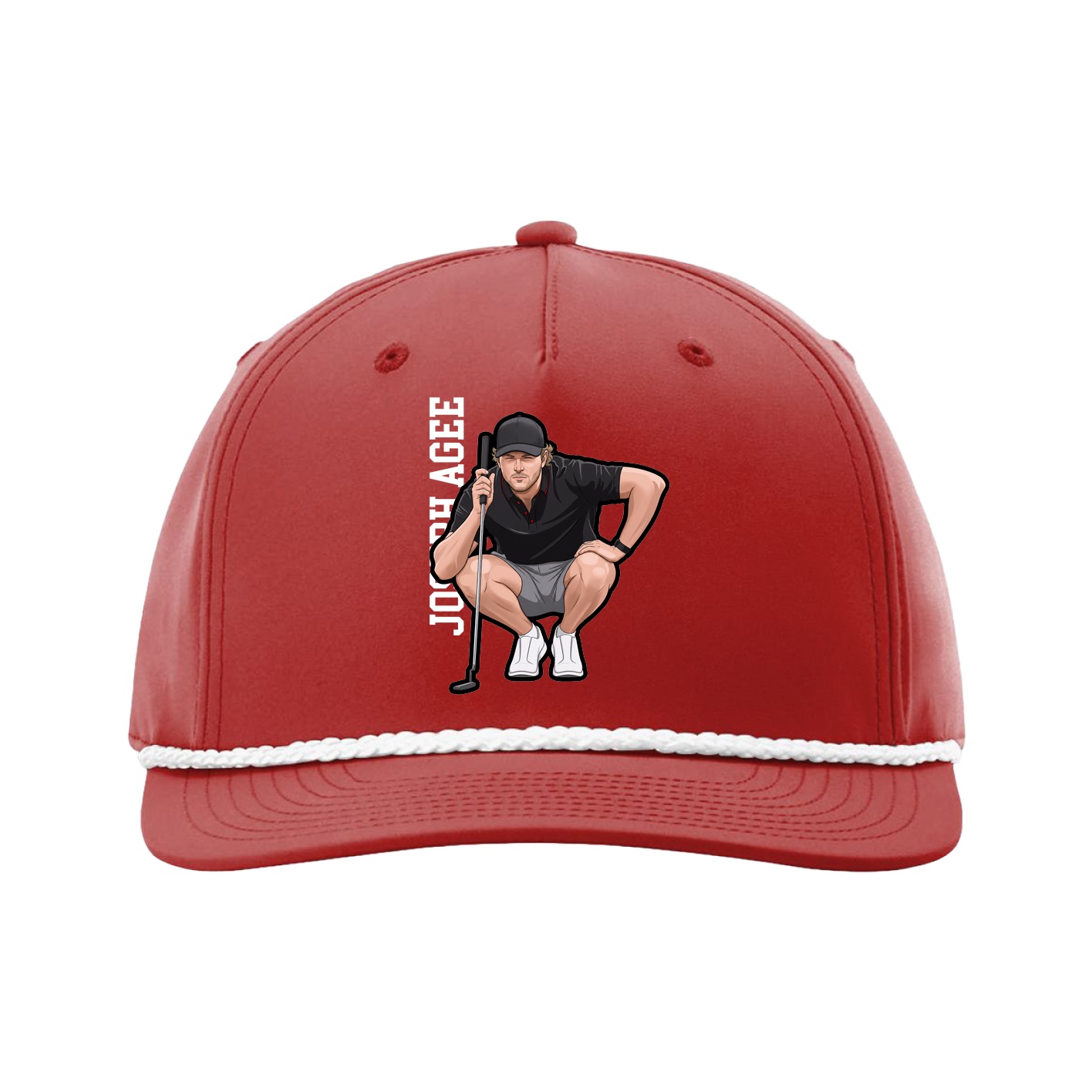 Five-Panel Classic Rope Cap — Name Vertical in Red