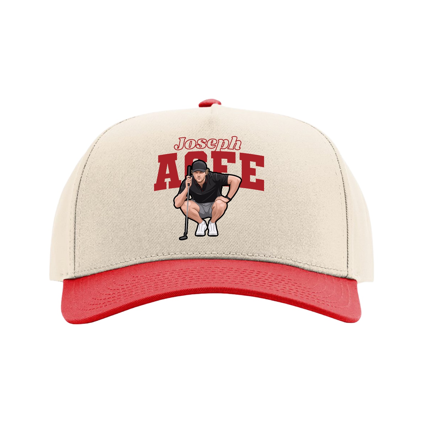 Full Fabric Five-Panel Champ Cap — Name Arch in Cream/Red