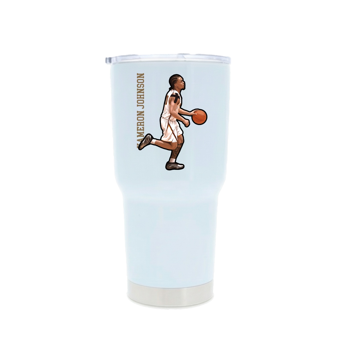 30oz Stainless Steel Tumbler — Name Vertical in White