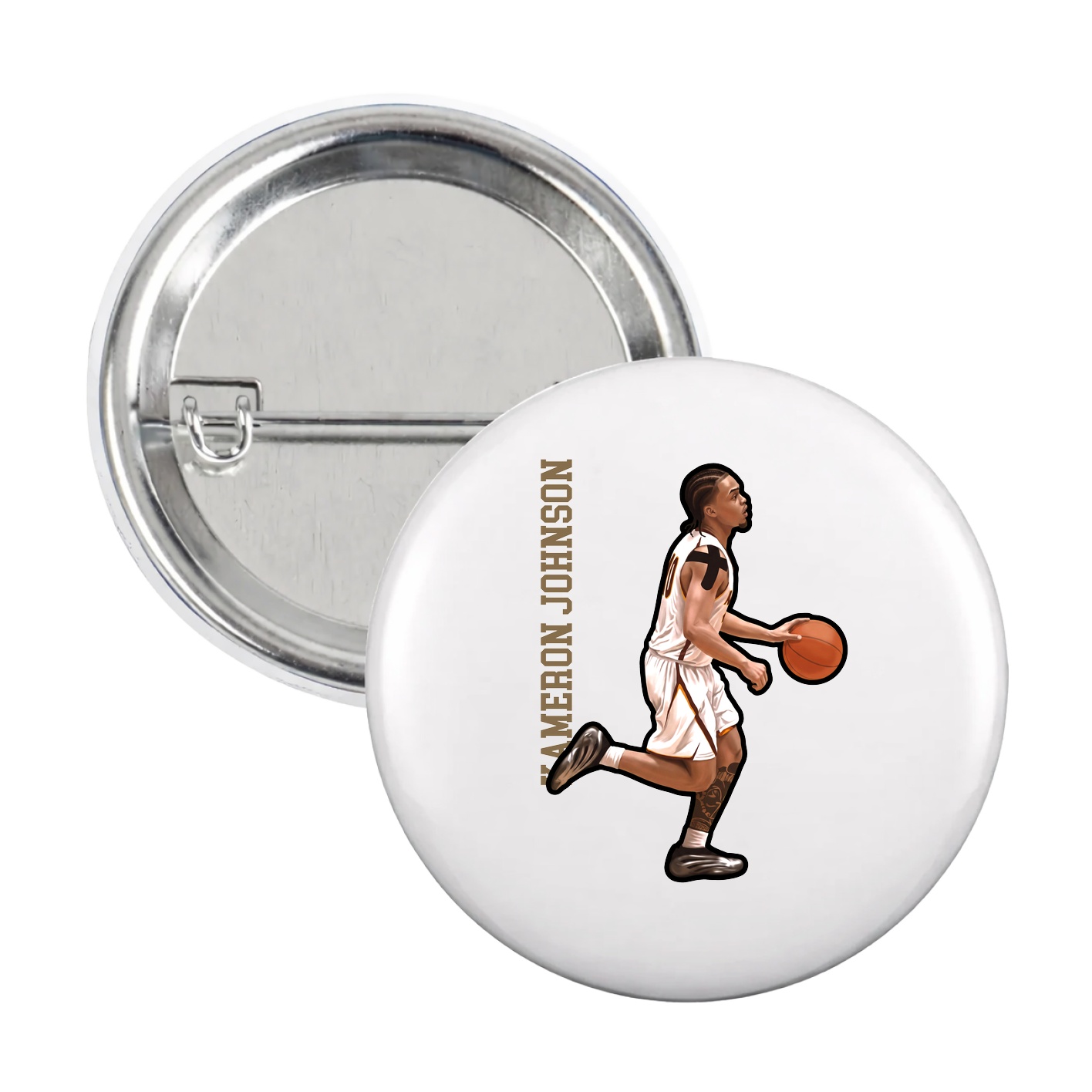 Game Day Button — Name Vertical in White