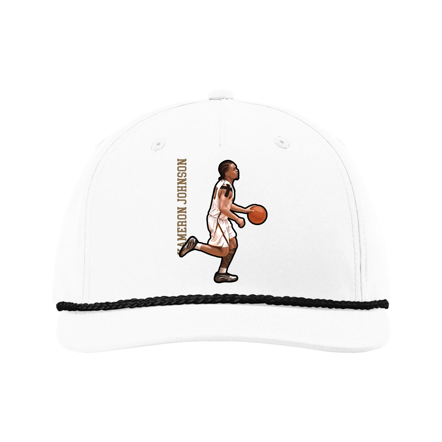 Five-Panel Classic Rope Cap — Name Vertical in White