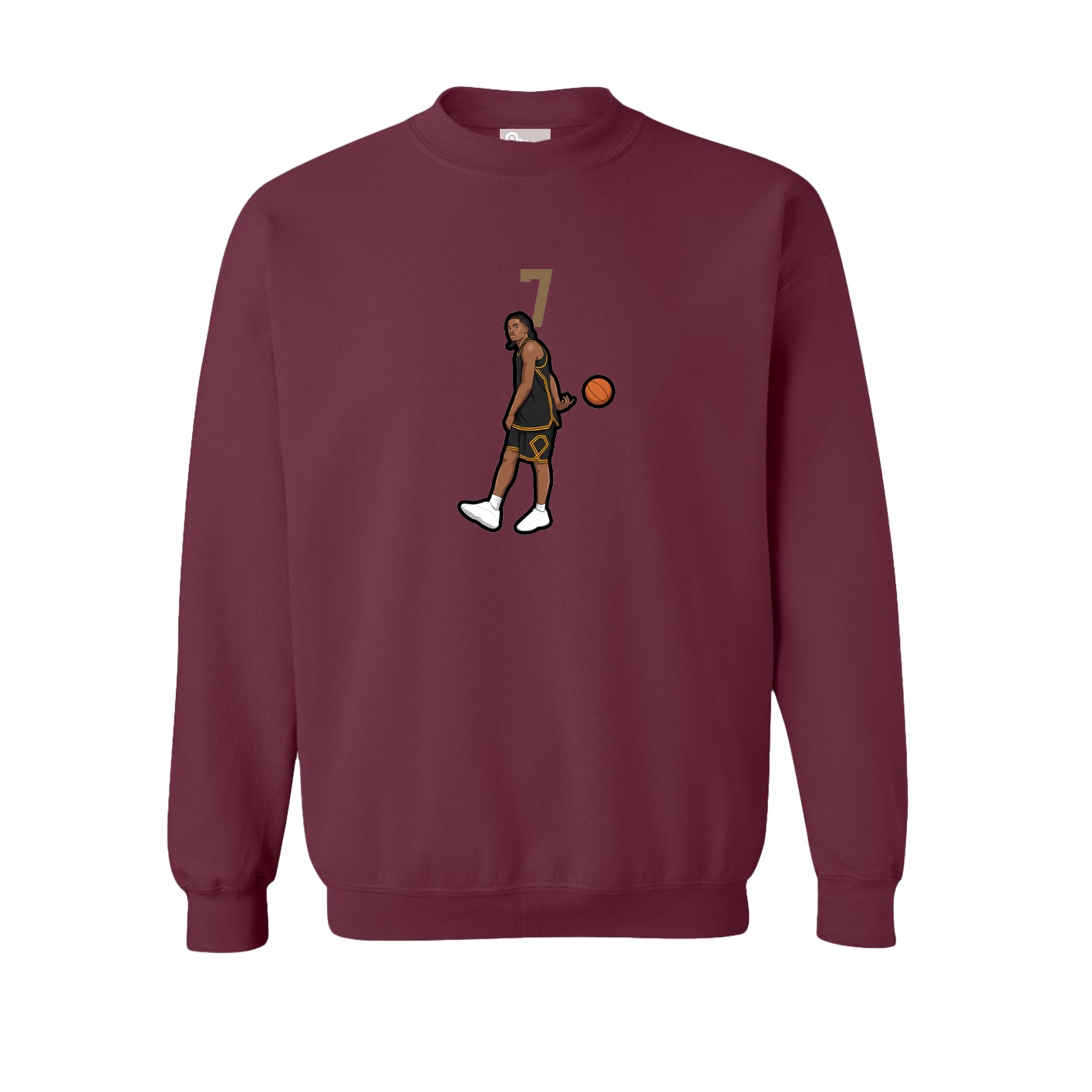 Fleece Crew — Number Top in Maroon