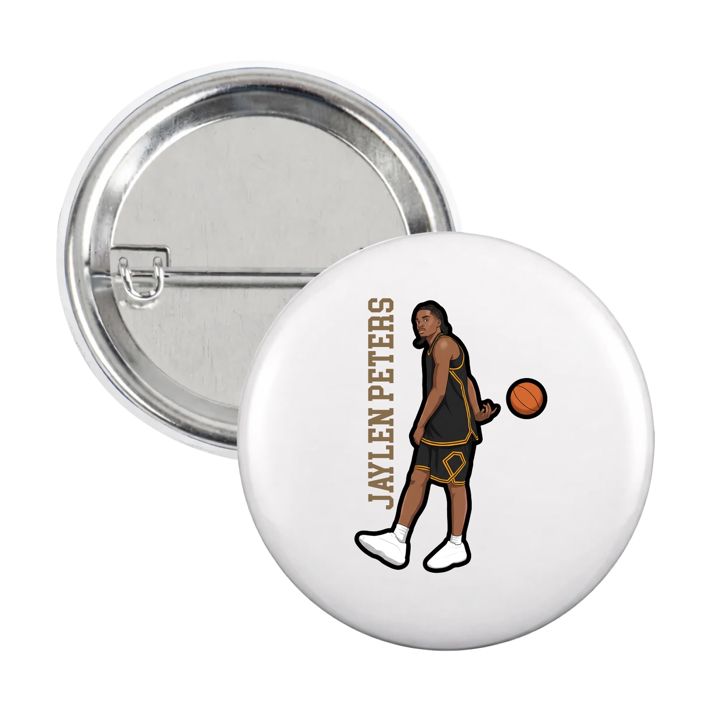 Game Day Button — Name Vertical in White