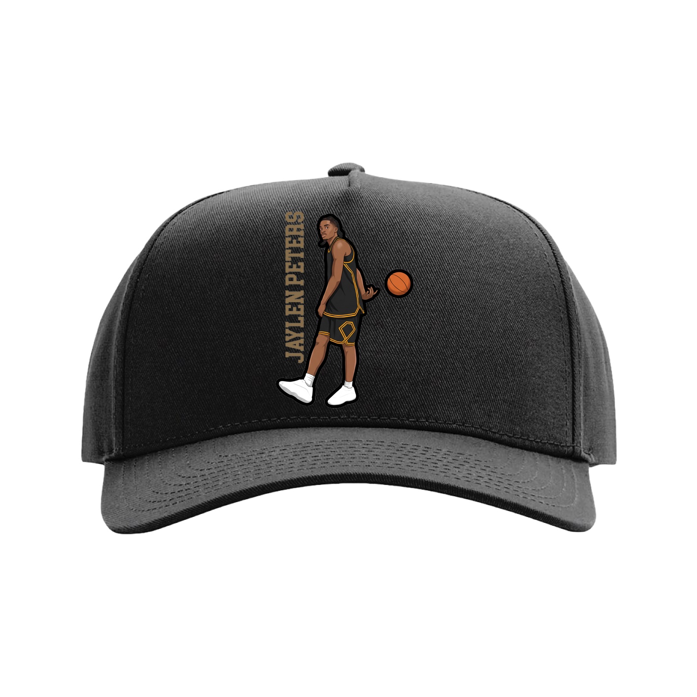 Full Fabric Five-Panel Champ Cap — Name Vertical in Black