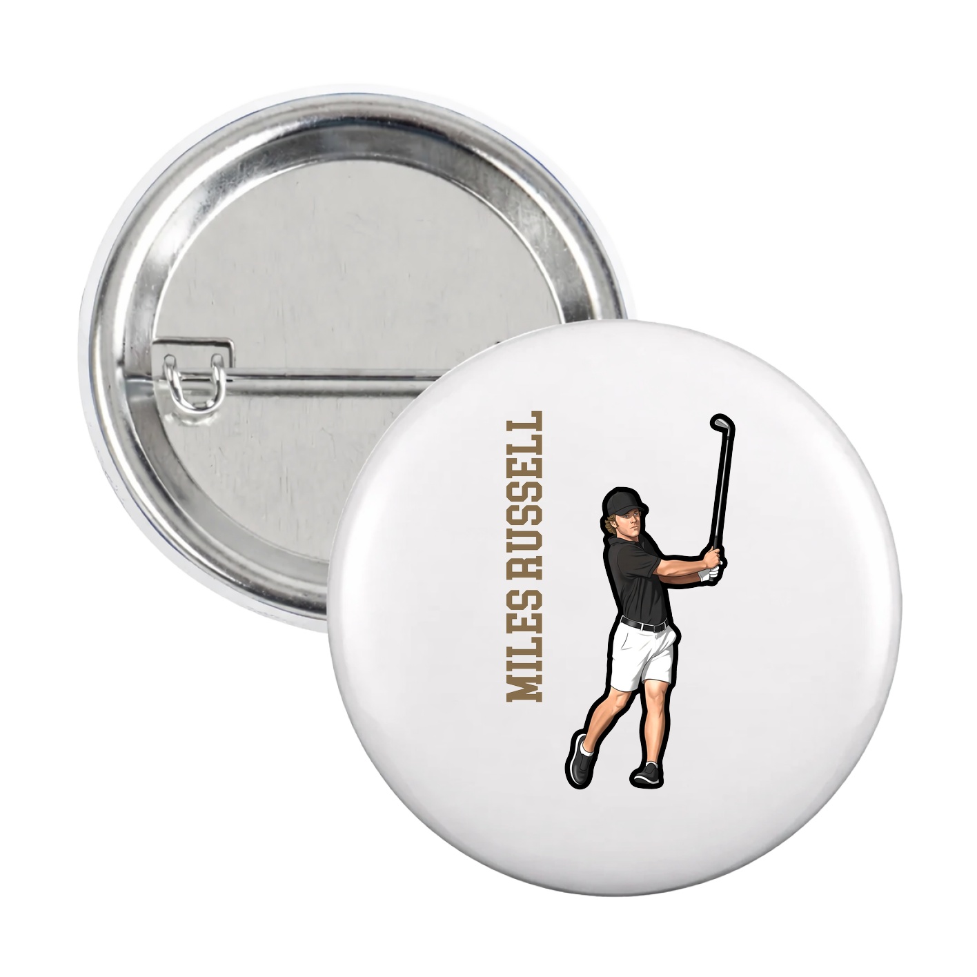 Game Day Button — Name Vertical in White