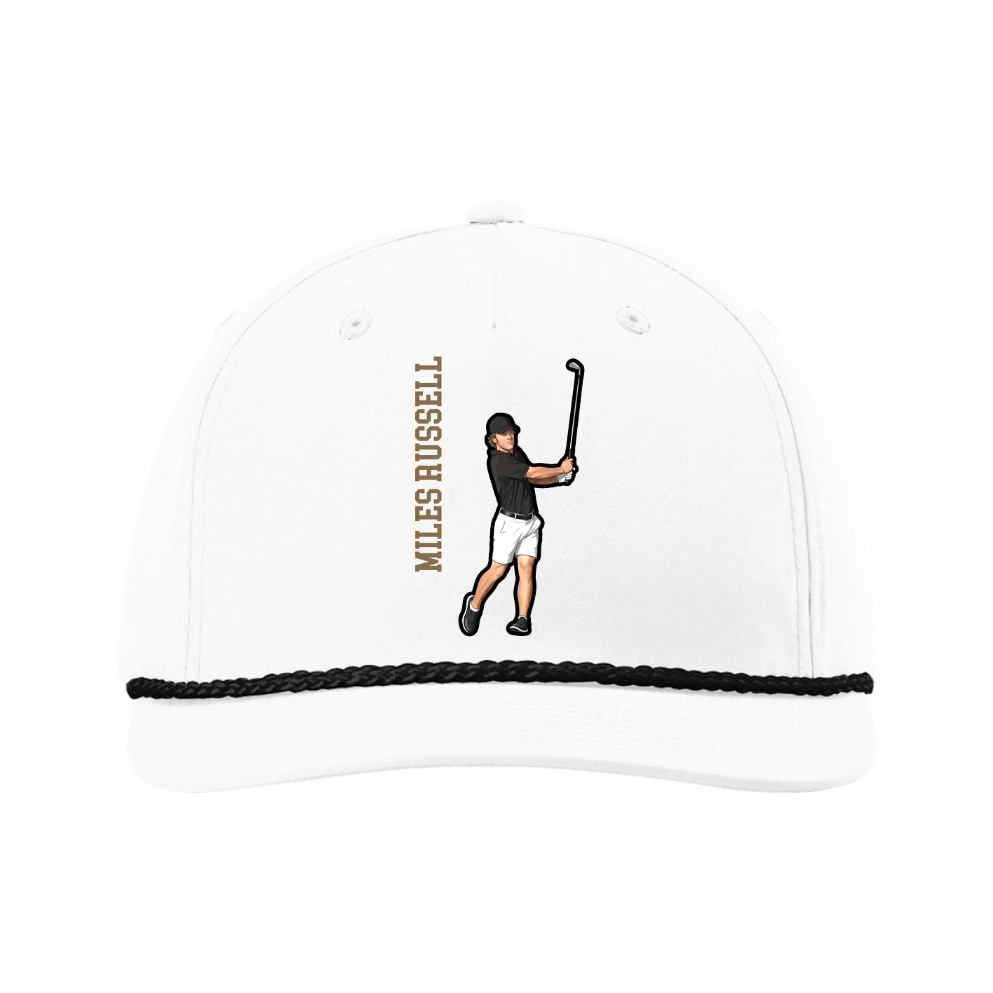 Five-Panel Classic Rope Cap — Name Vertical in White