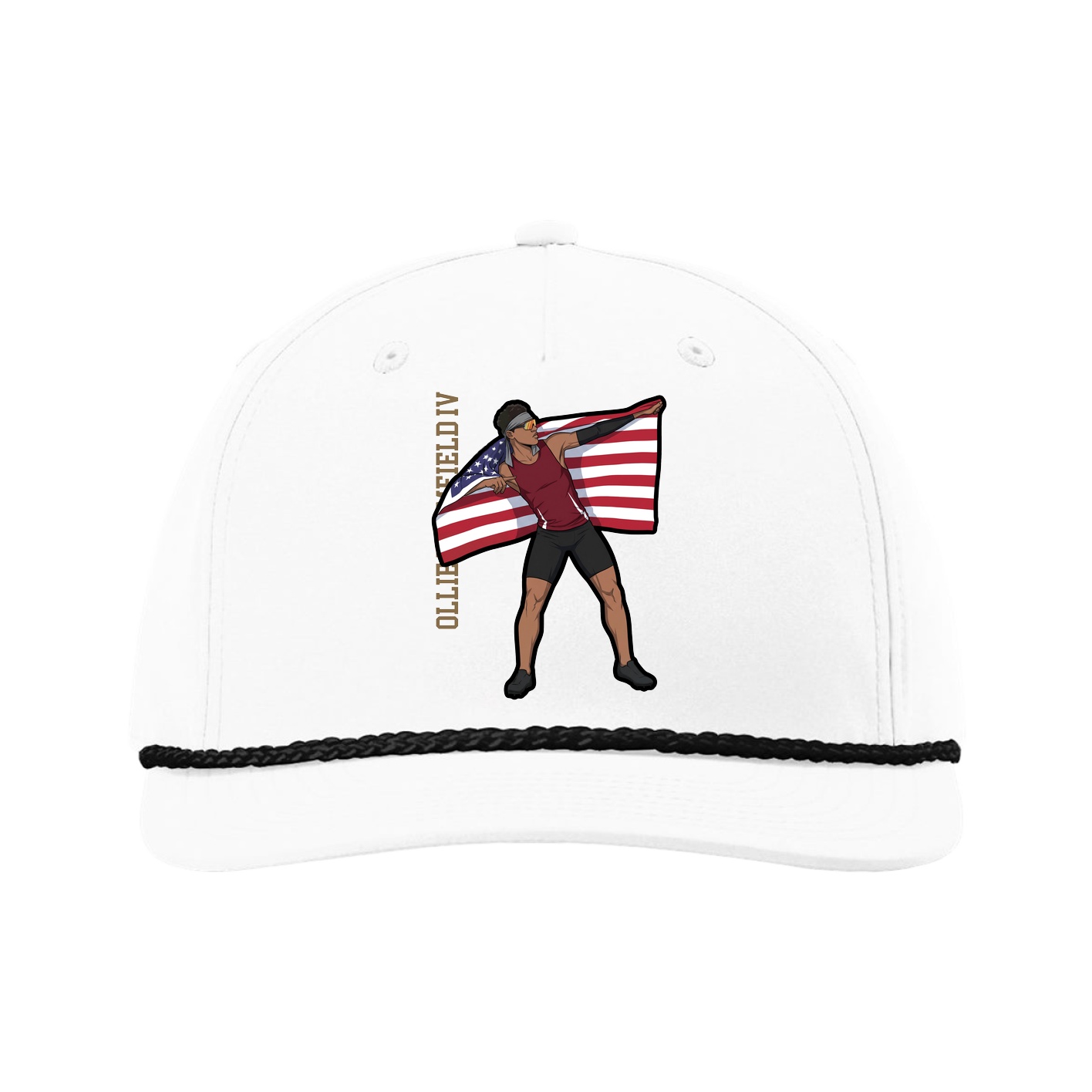 Five-Panel Classic Rope Cap — Name Vertical in White