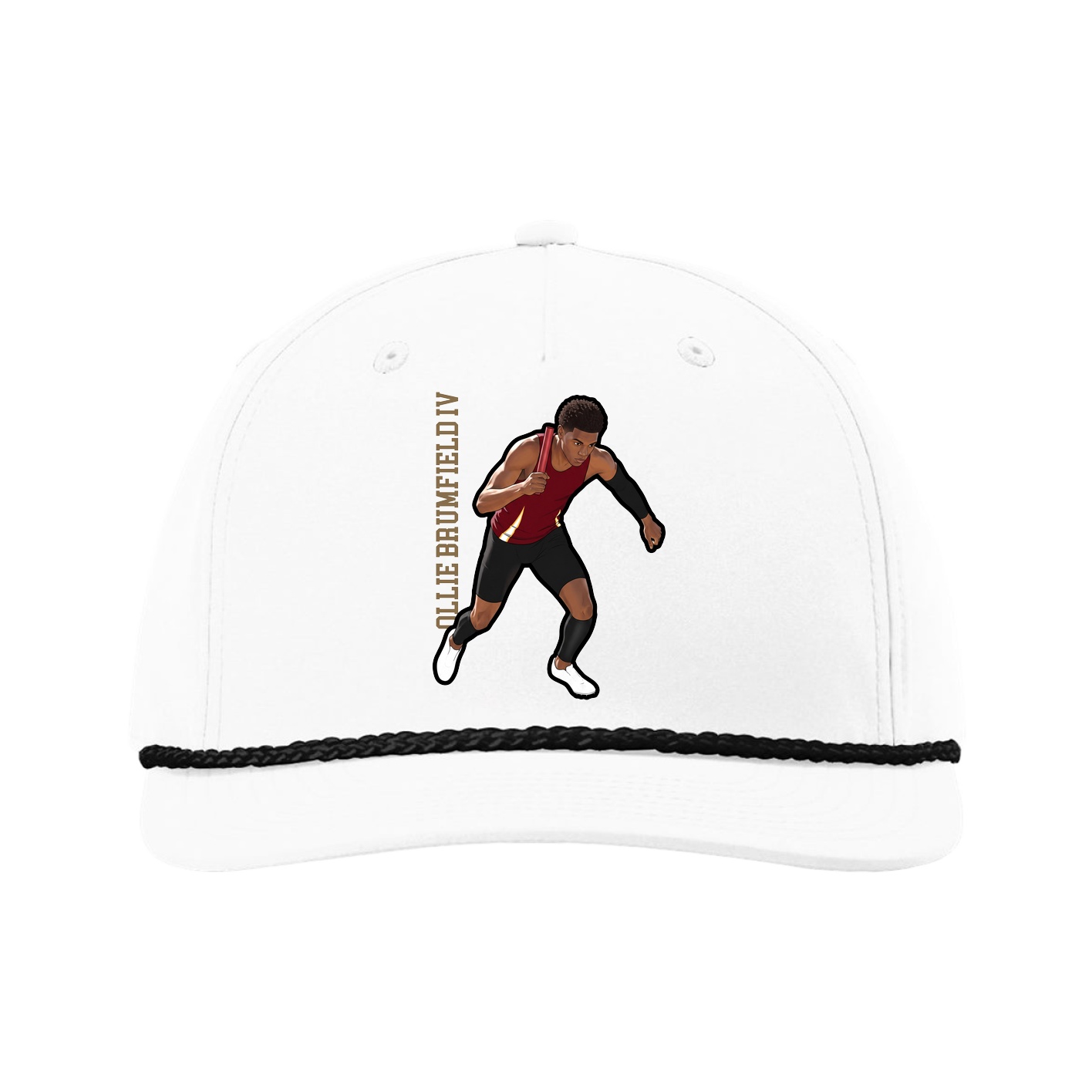 Five-Panel Classic Rope Cap — Name Vertical in White