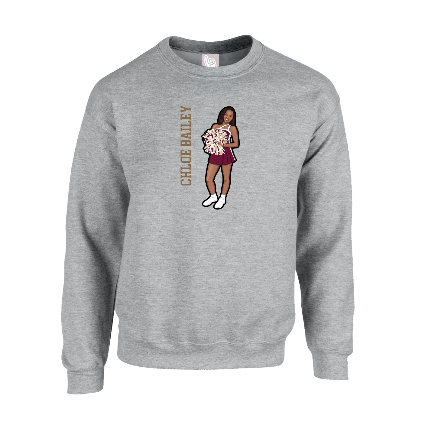 Fleece Crew — Name Vertical in Grey