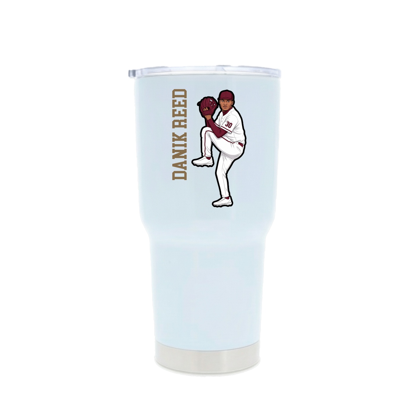 30oz Stainless Steel Tumbler — Name Vertical in White