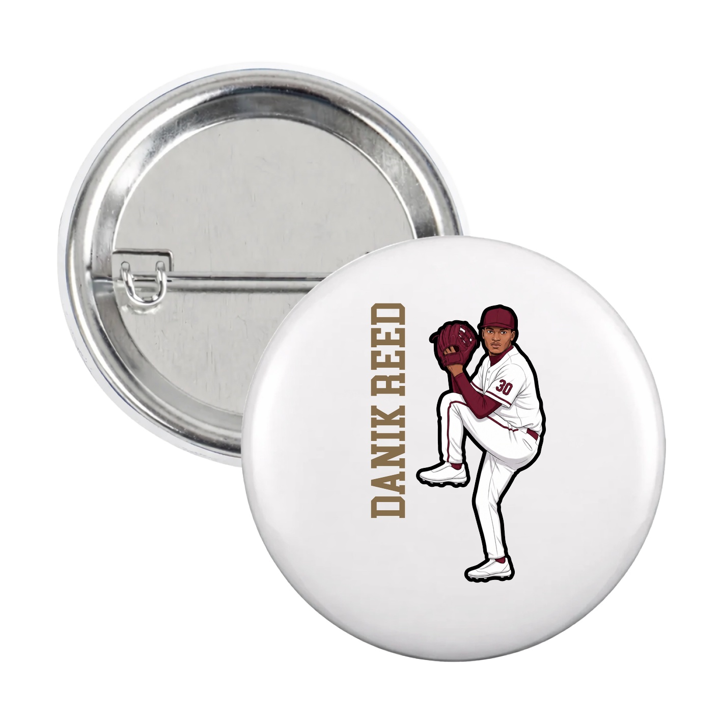 Game Day Button — Name Vertical in White