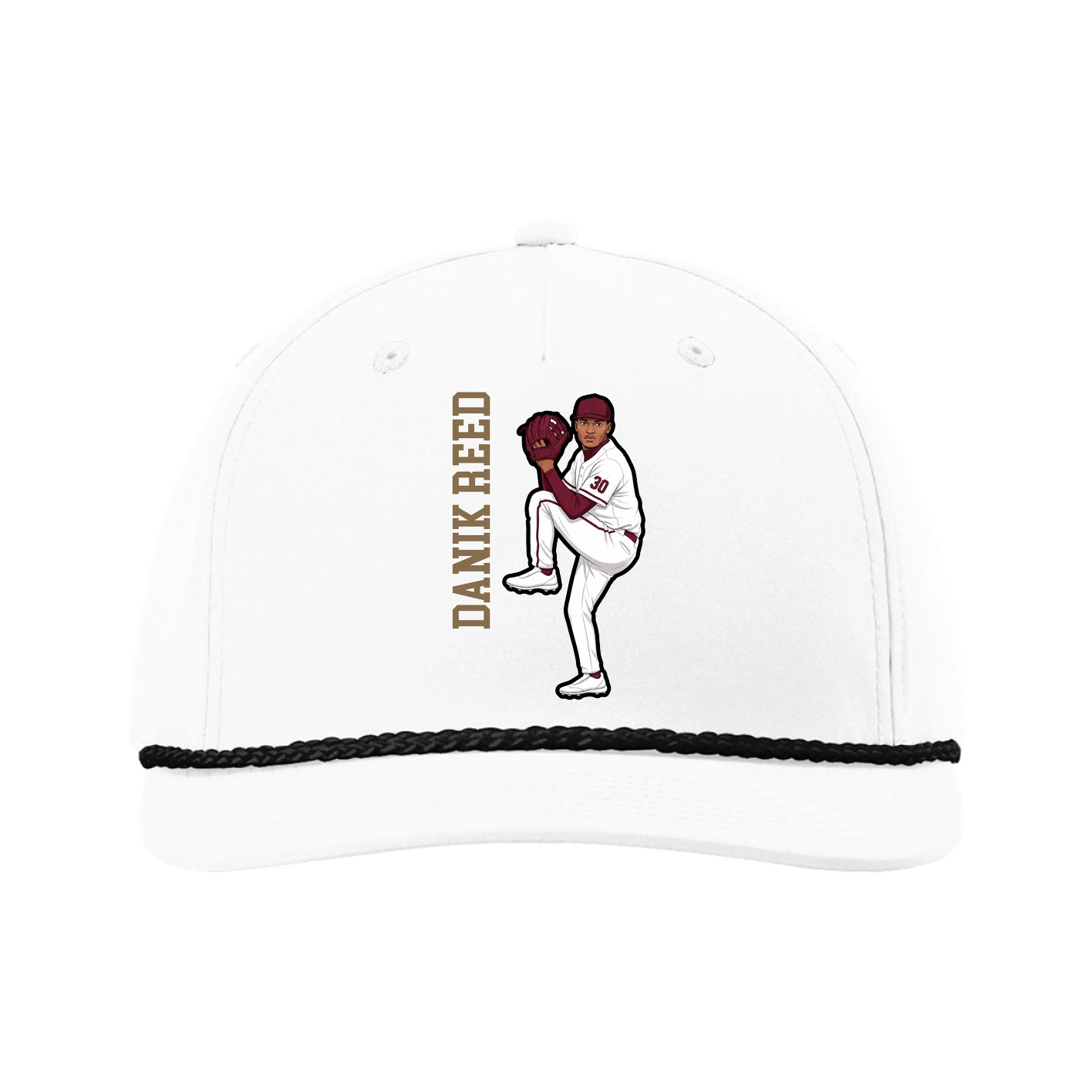Five-Panel Classic Rope Cap — Name Vertical in White