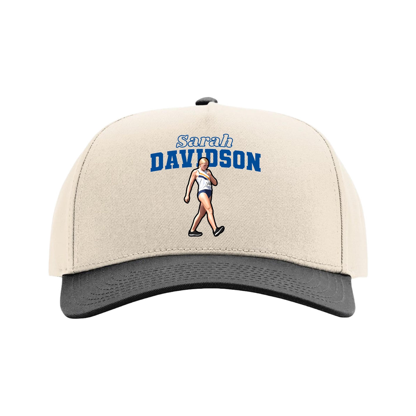 Full Fabric Five-Panel Champ Cap — Name Arch in Cream/Black