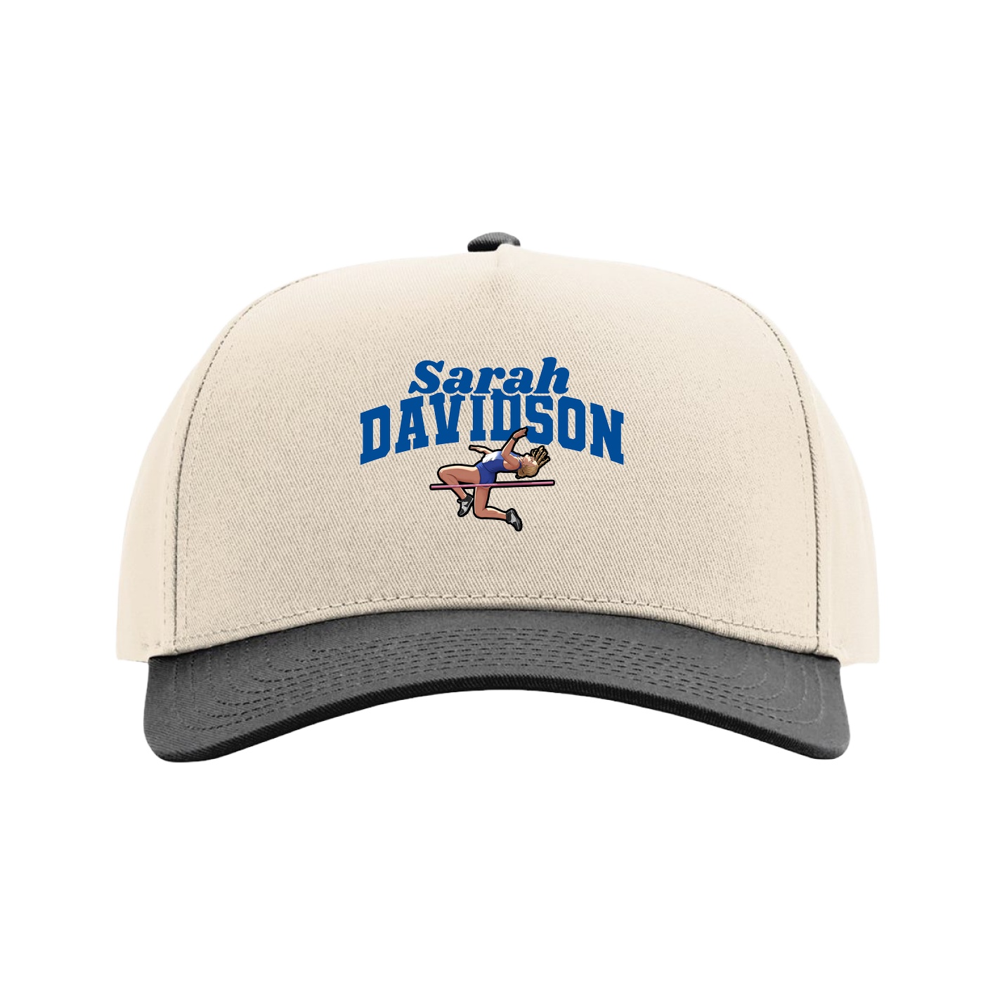 Full Fabric Five-Panel Champ Cap — Signature Arch in Cream/Black