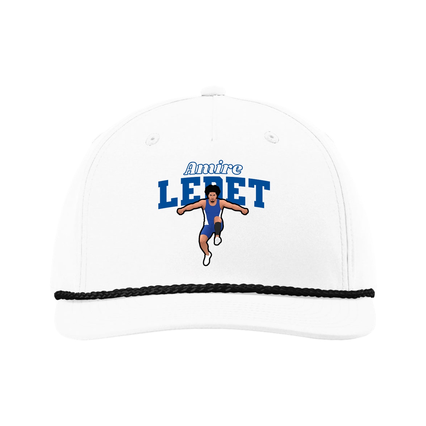 Five-Panel Classic Rope Cap — Name Arch in White