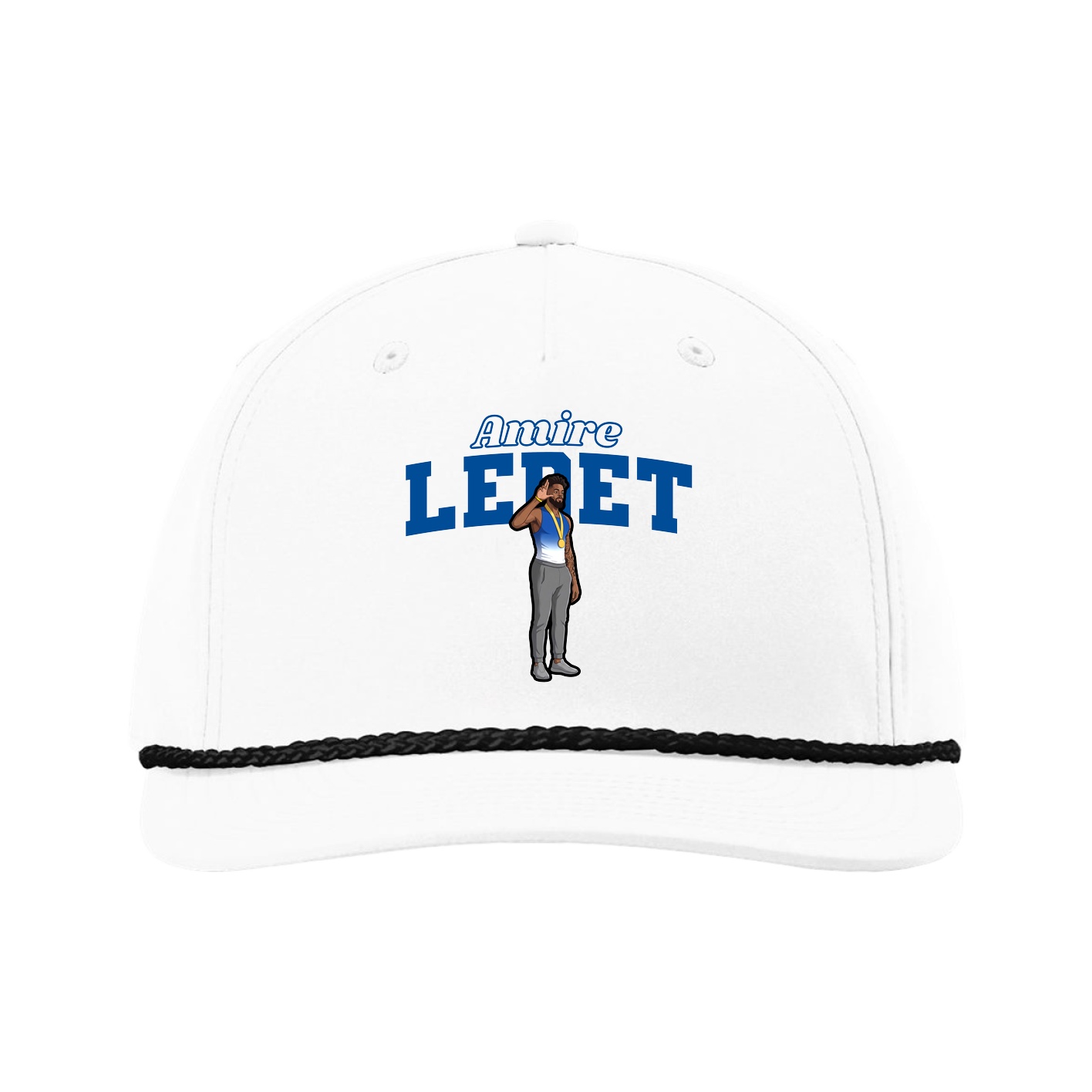 Five-Panel Classic Rope Cap — Name Arch in White