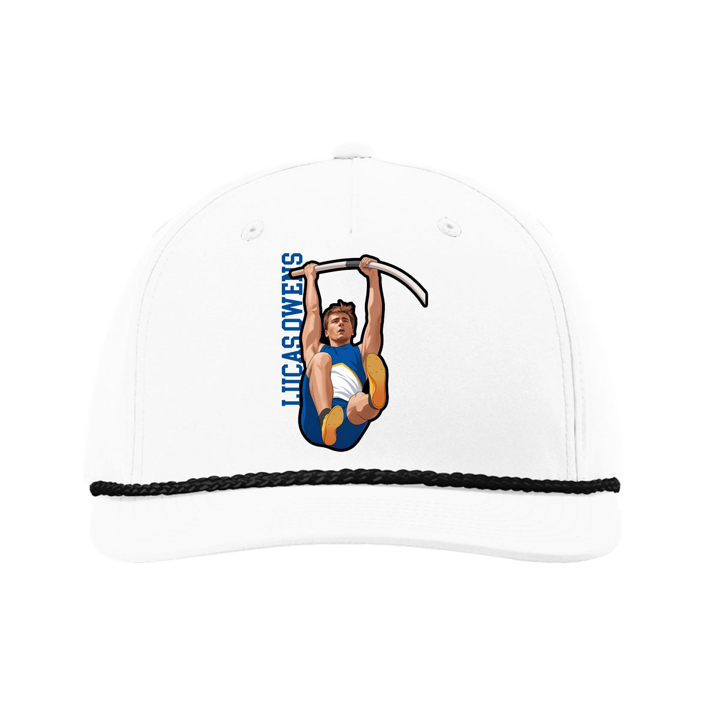 Five-Panel Classic Rope Cap — Name Vertical in White