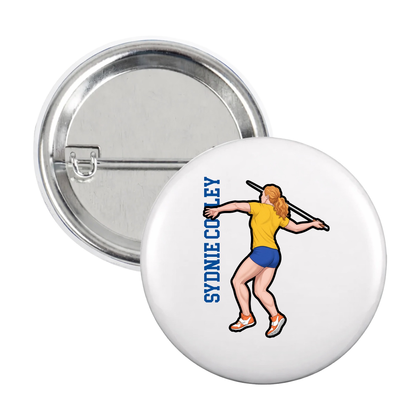 Game Day Button — Name Vertical in White
