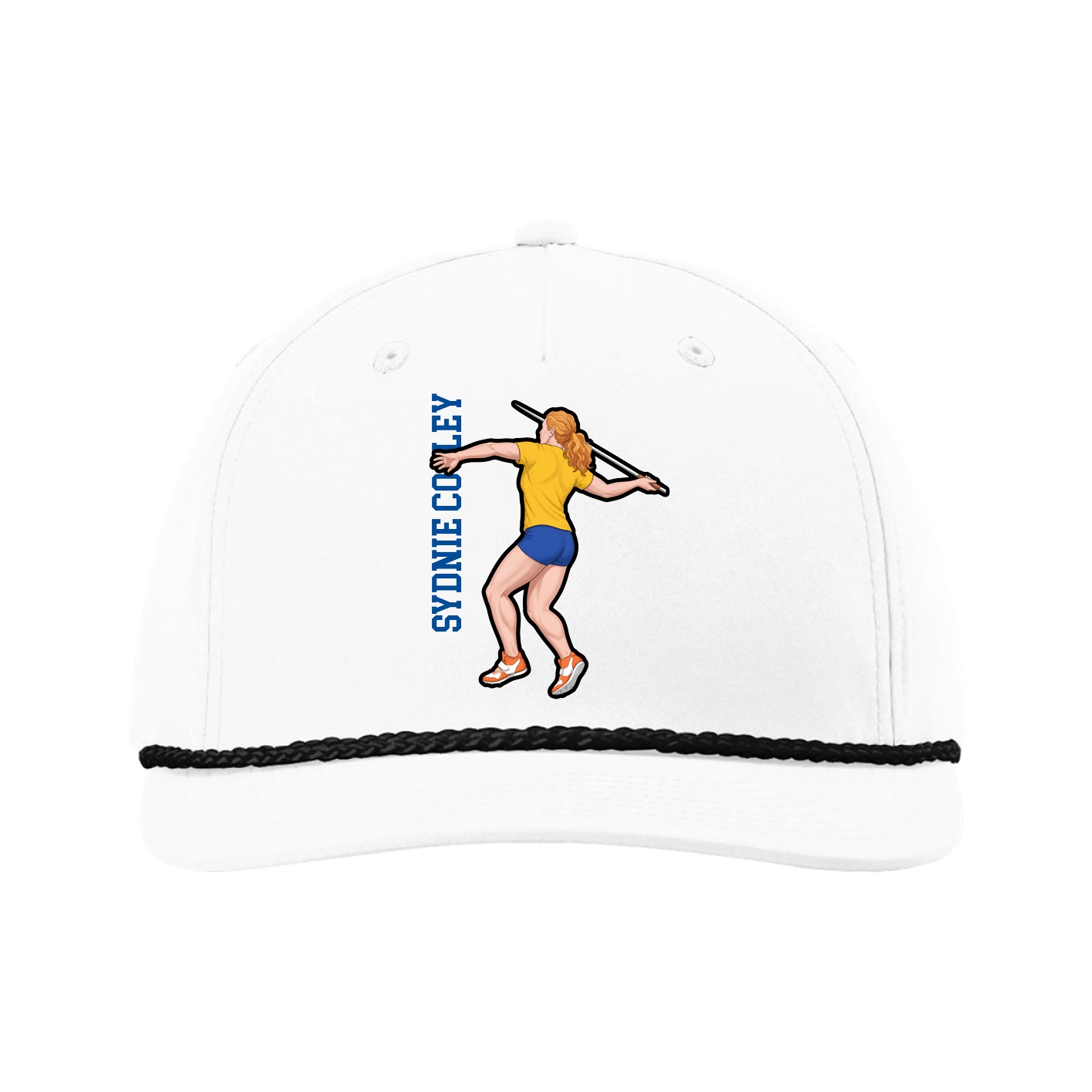 Five-Panel Classic Rope Cap — Name Vertical in White