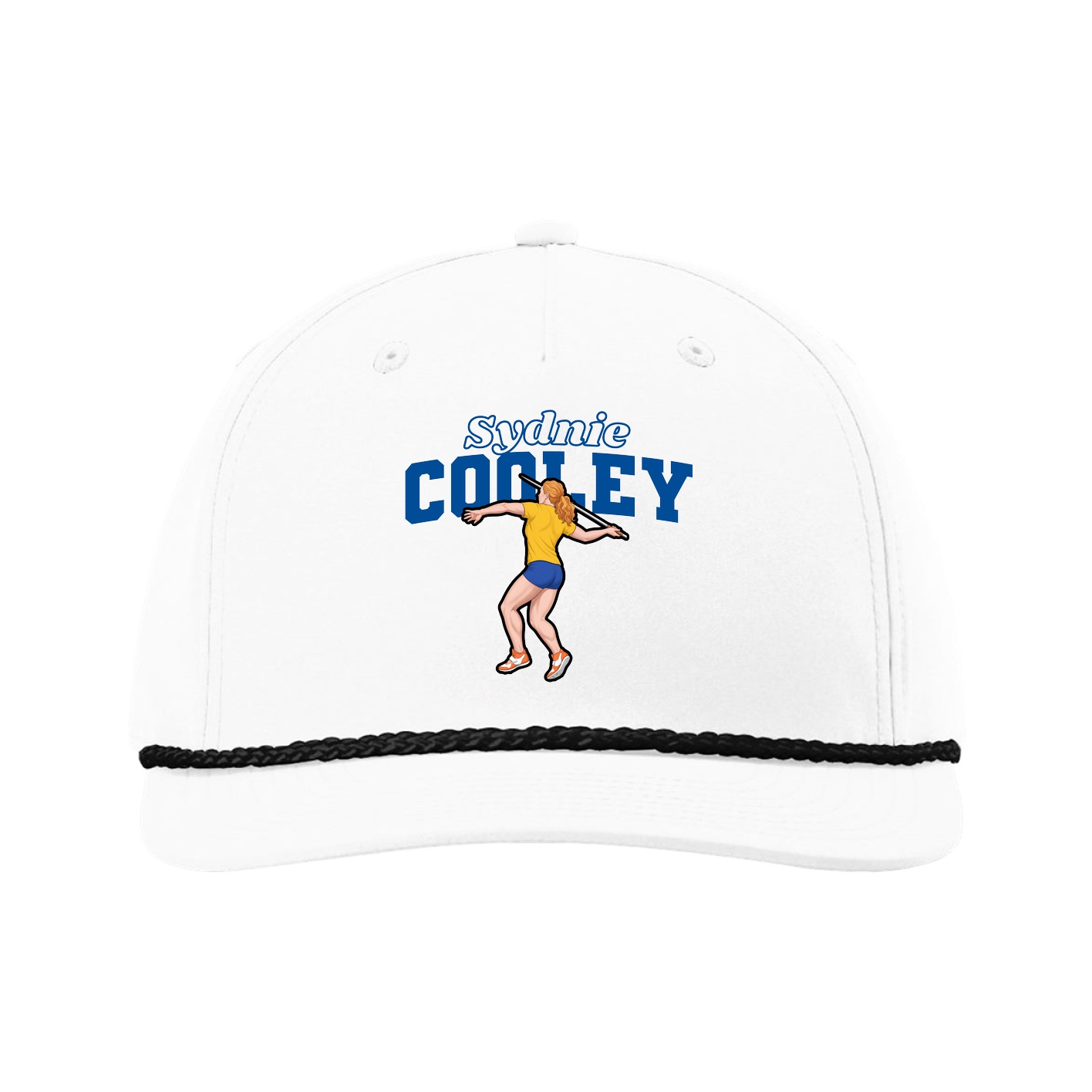 Five-Panel Classic Rope Cap — Name Arch in White