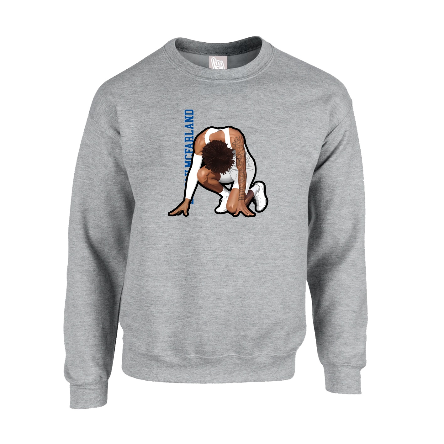 Fleece Crew — Name Vertical in Grey
