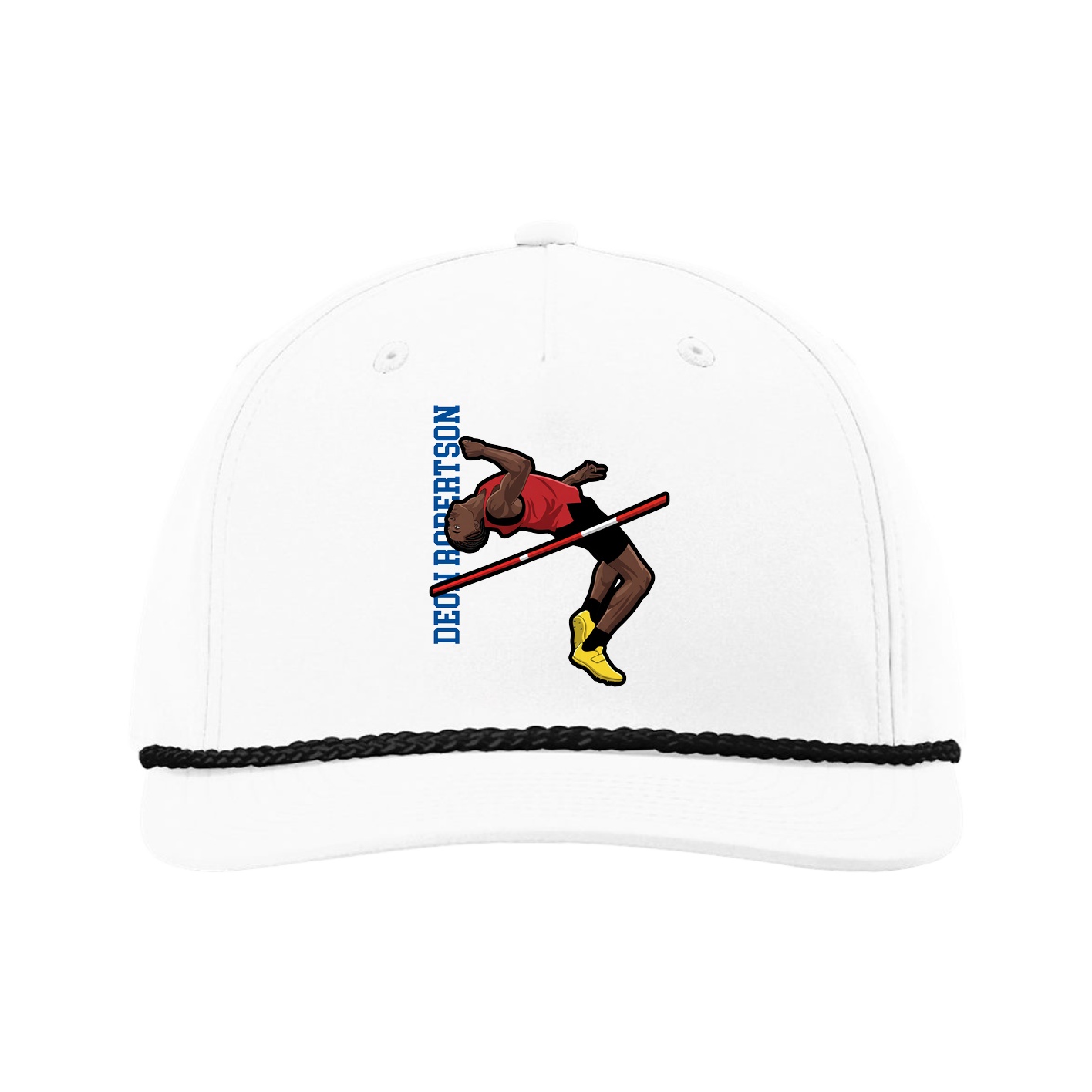 Five-Panel Classic Rope Cap — Name Vertical in White