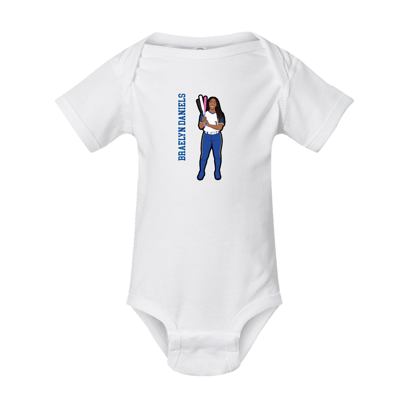 Baby Onesie — Name Vertical in White
