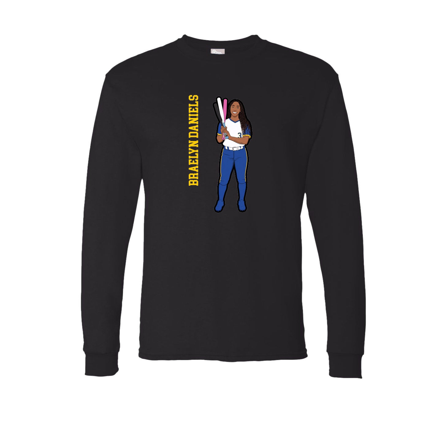 Long Sleeve Tee — Name Vertical in Black