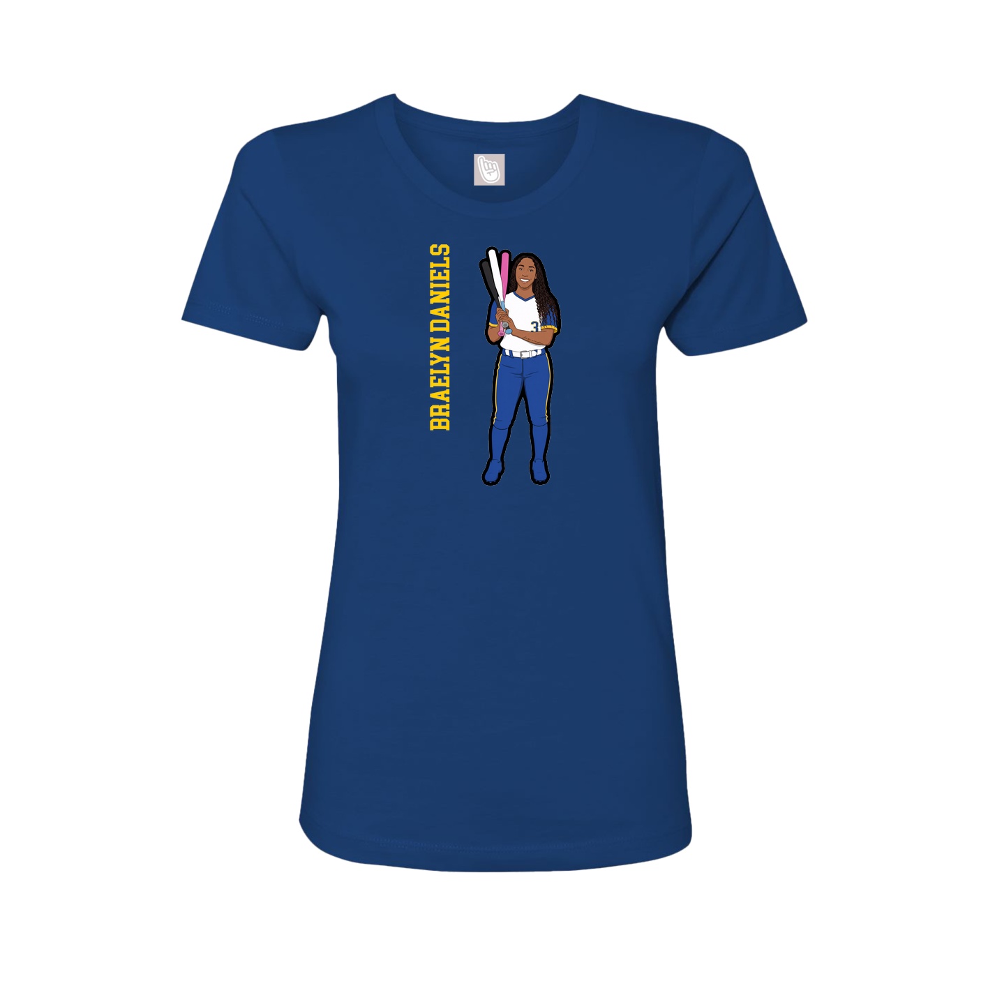 Fitted Women's Tee — Name Vertical in Royal