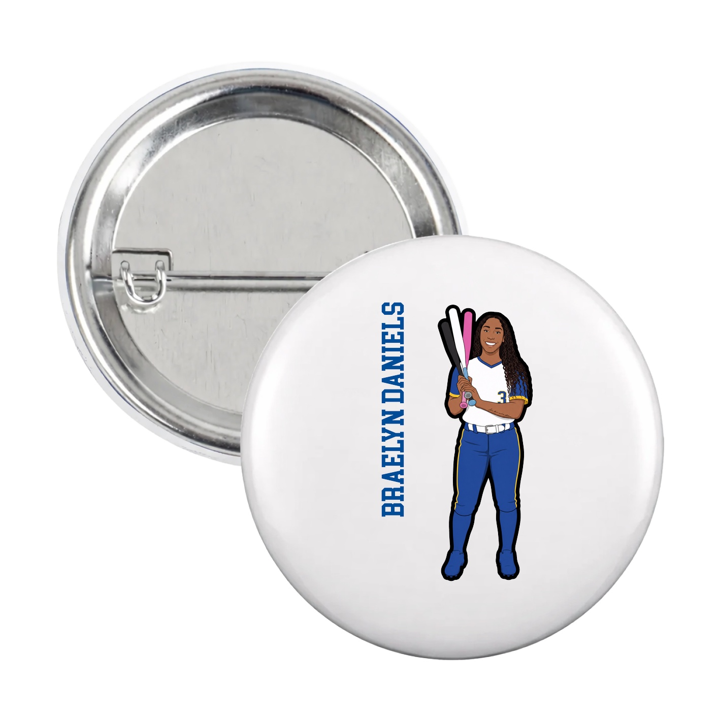 Game Day Button — Name Vertical in White
