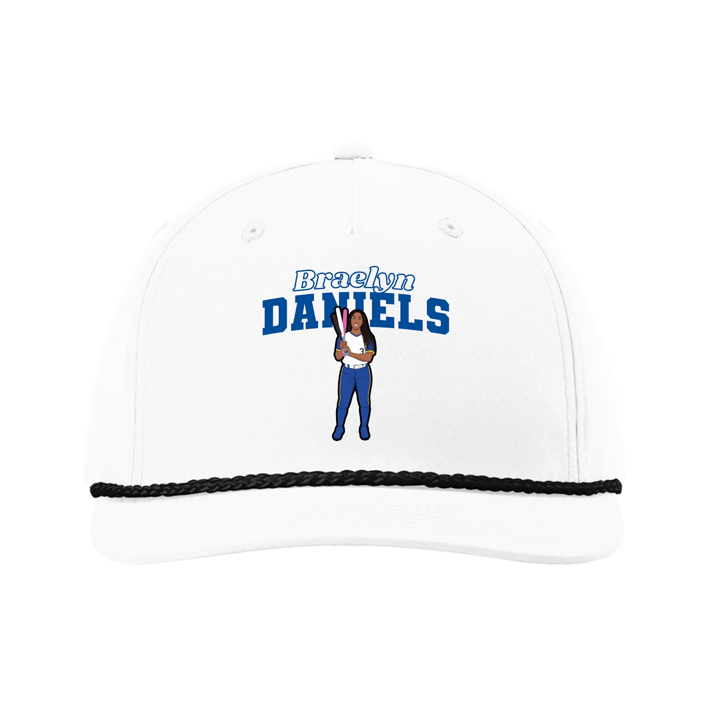 Five-Panel Classic Rope Cap — Name Arch in White